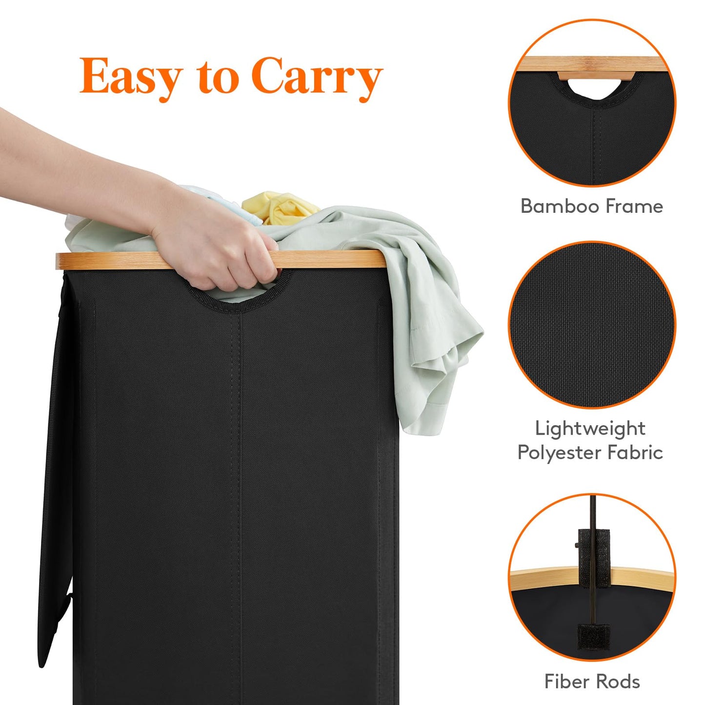 Double Laundry Hamper with Bamboo Handles