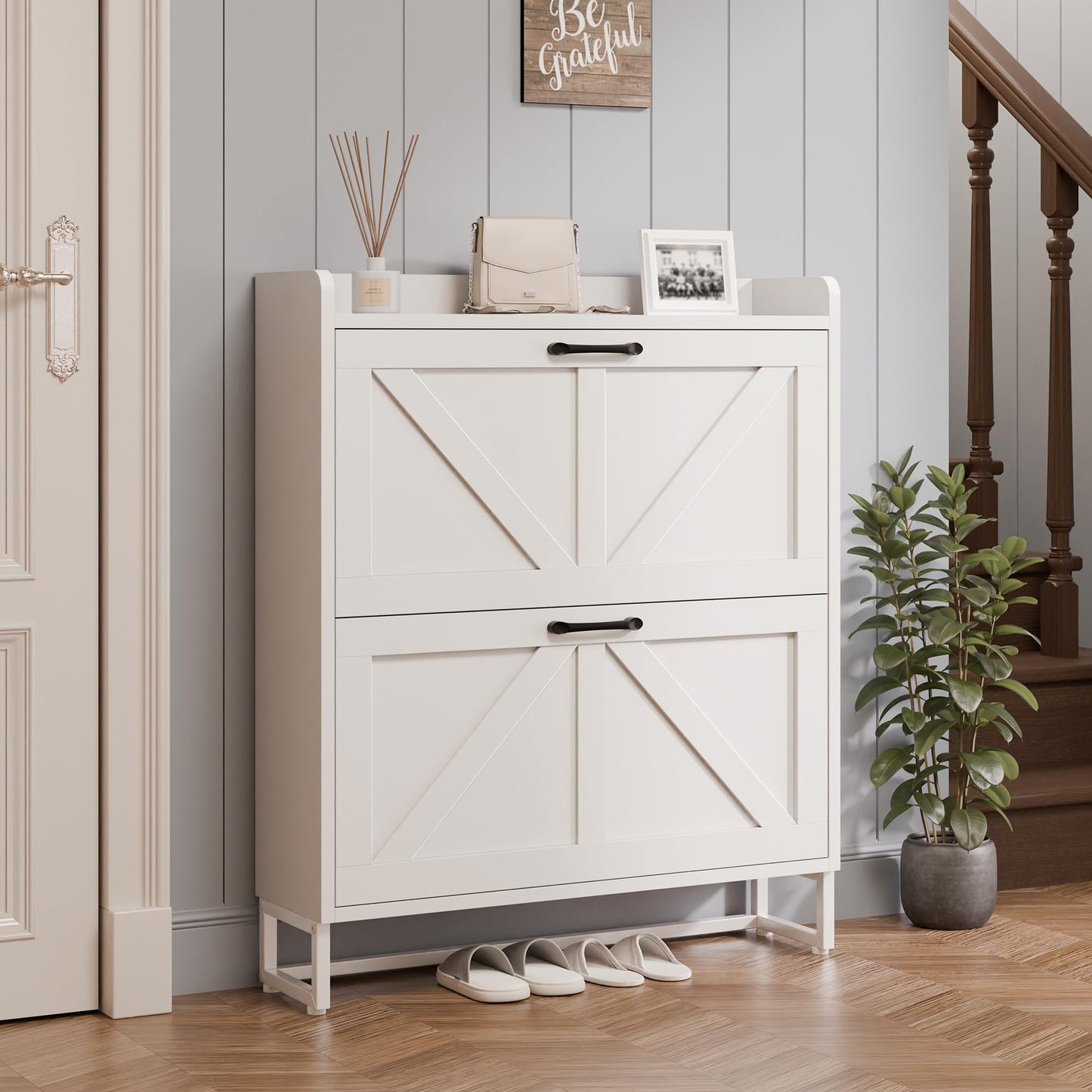 Modern Shoe Storage Cabinet with Flip Drawers
