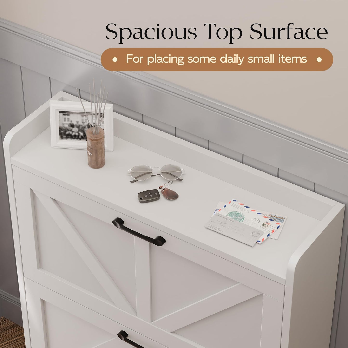 Modern Shoe Storage Cabinet with Flip Drawers