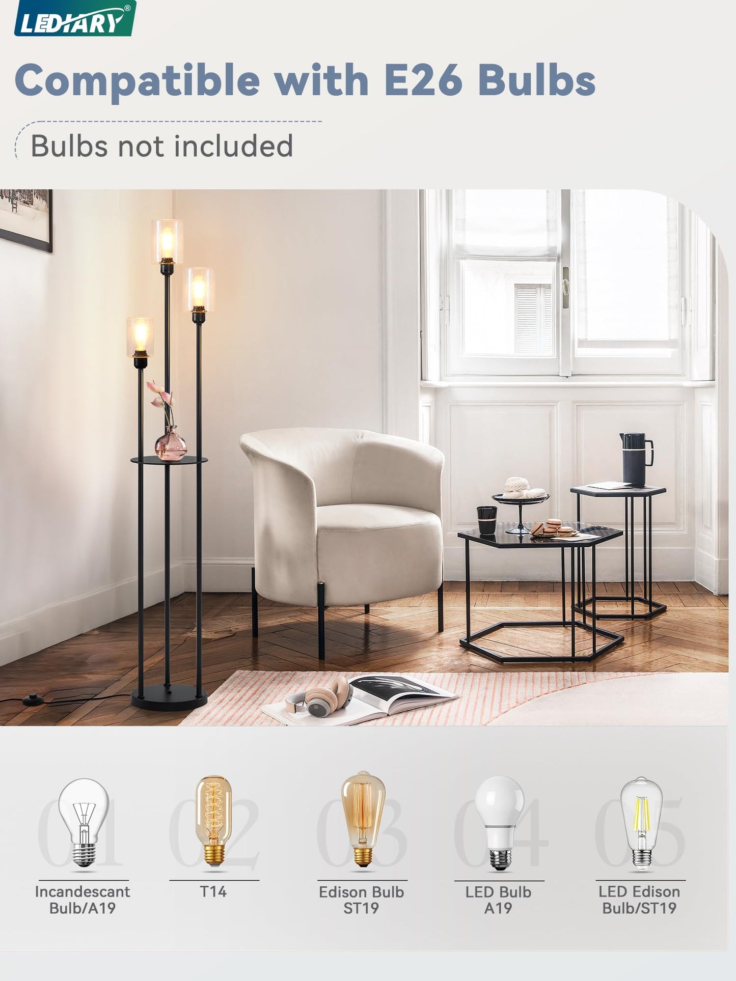 Modern Floor Lamp with Shelves