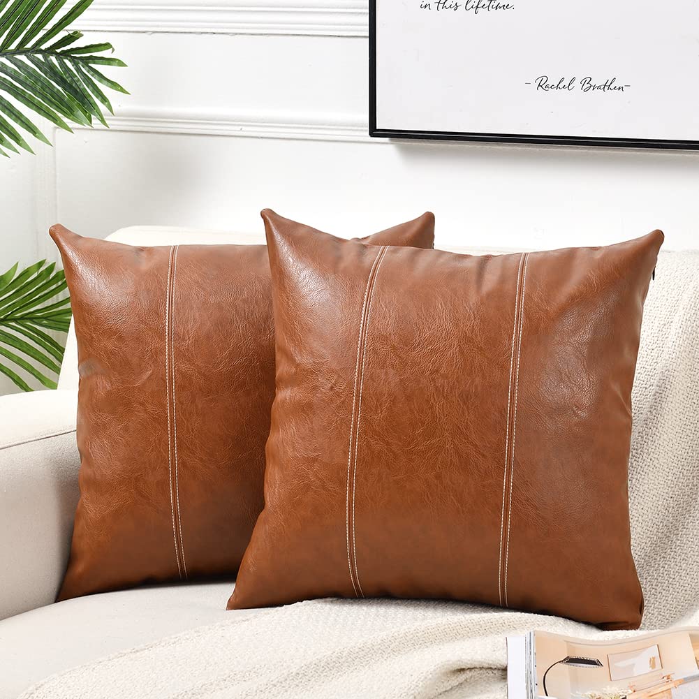 Faux Leather Patchwork Pillow Covers (Set of 2)