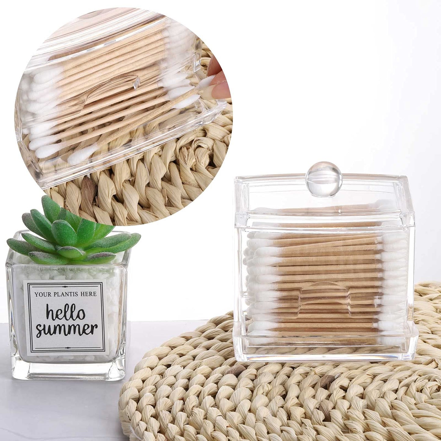 Clear Bathroom Organizer - Qtips Cotton Ball Holder