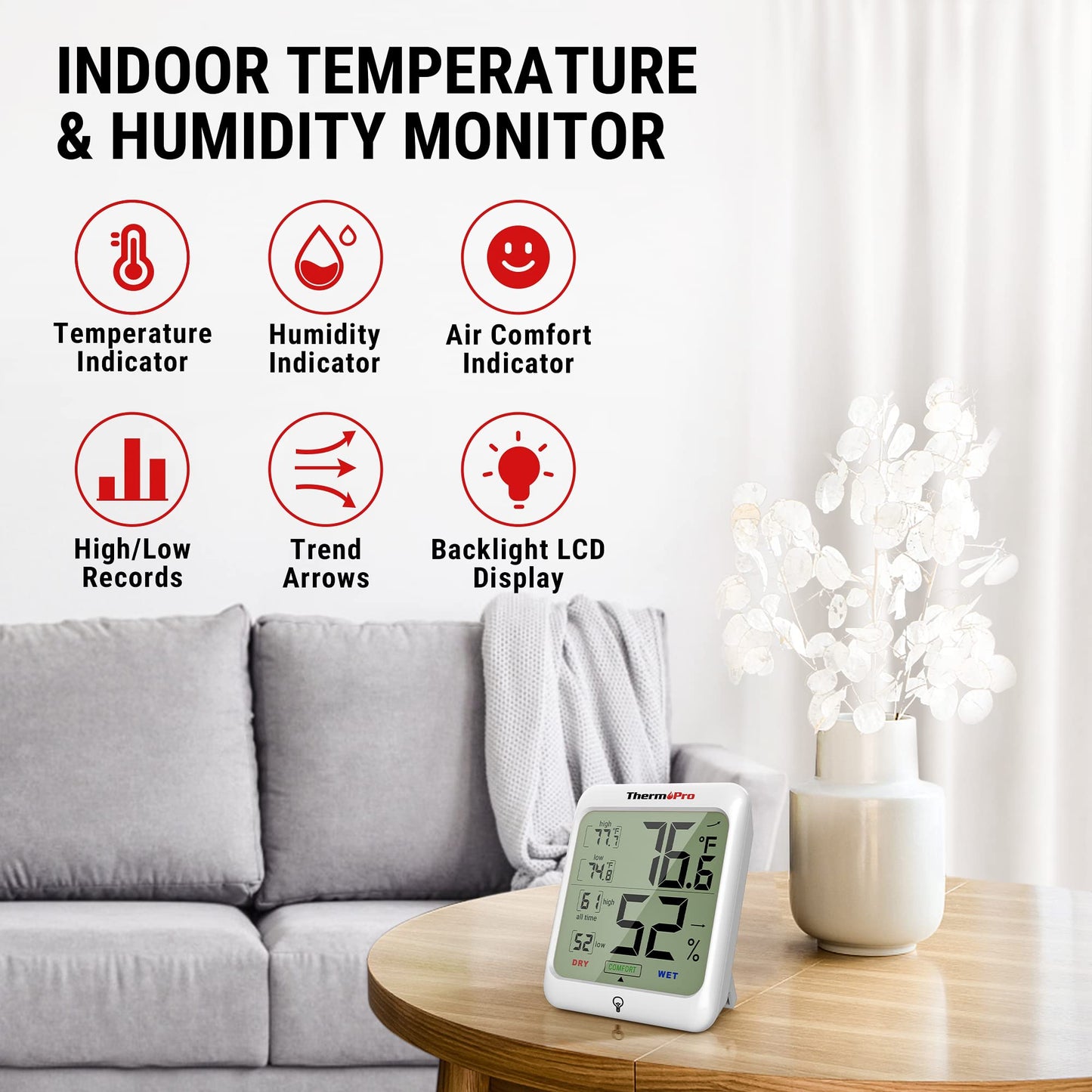 Digital Thermometer & Hygrometer with Backlight