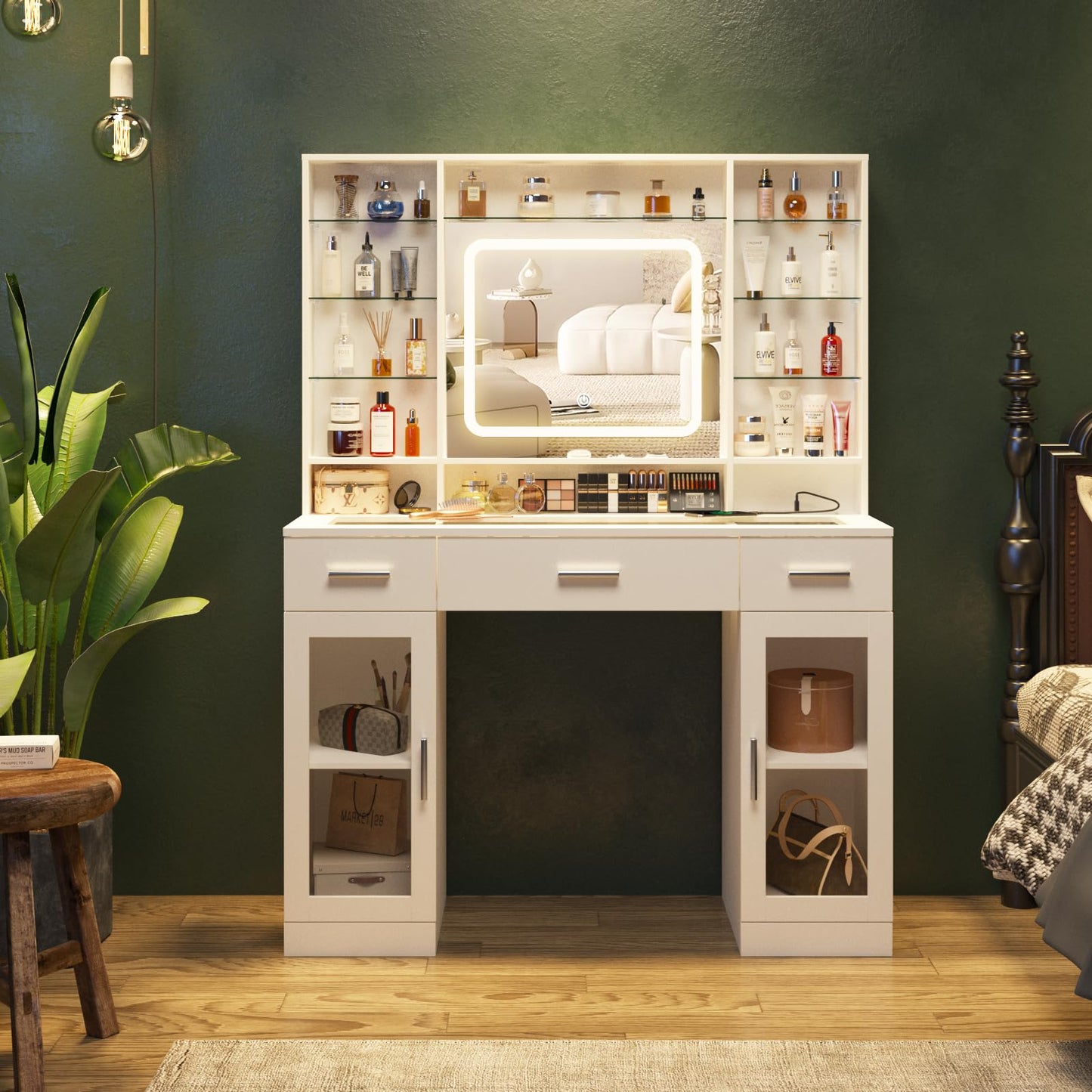 Makeup Vanity Desk with Lights and Outlets