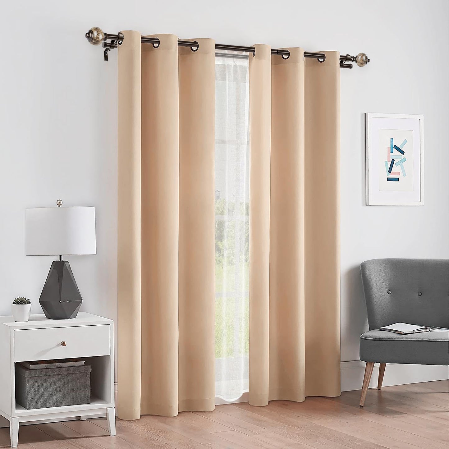 Bronze Curtain Rods with Marbled Finials - Adjustable Length