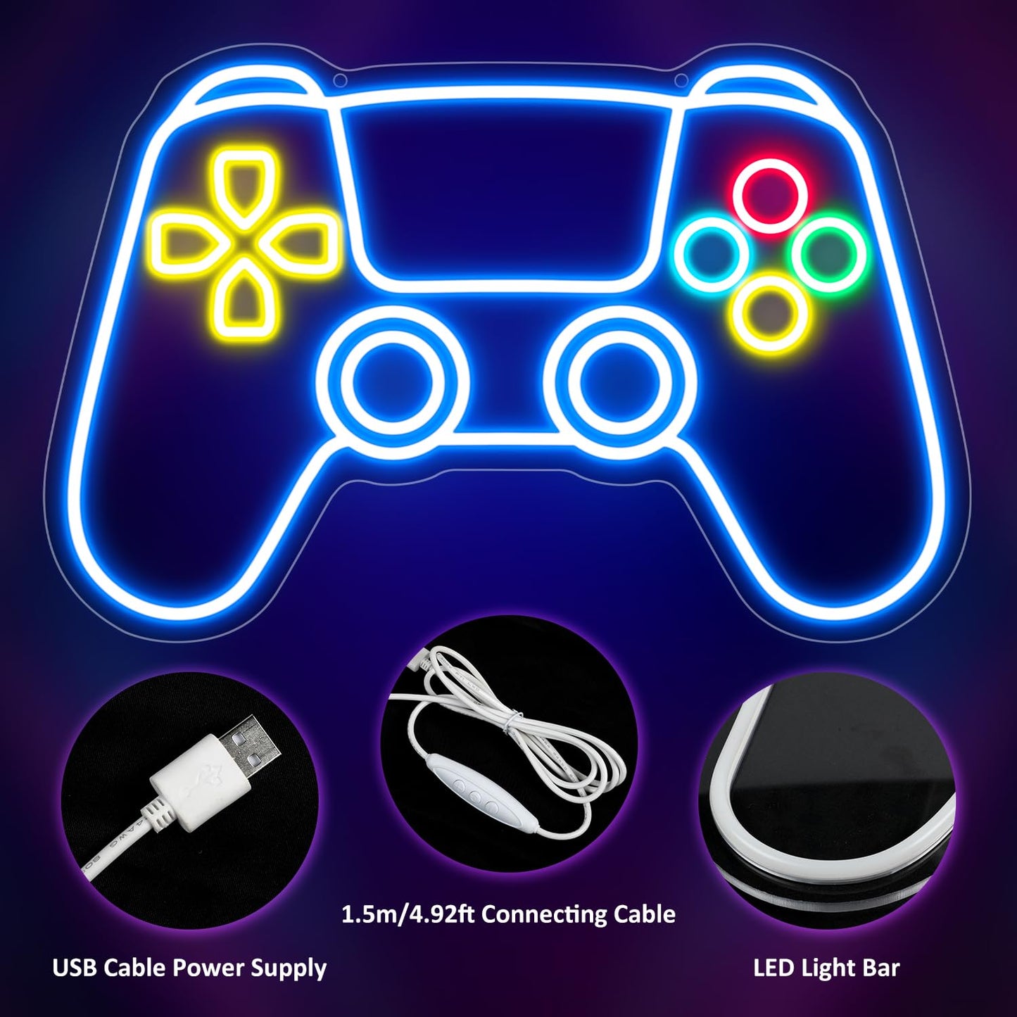 Gamer Neon Sign - Adjustable Brightness Gamepad Shape