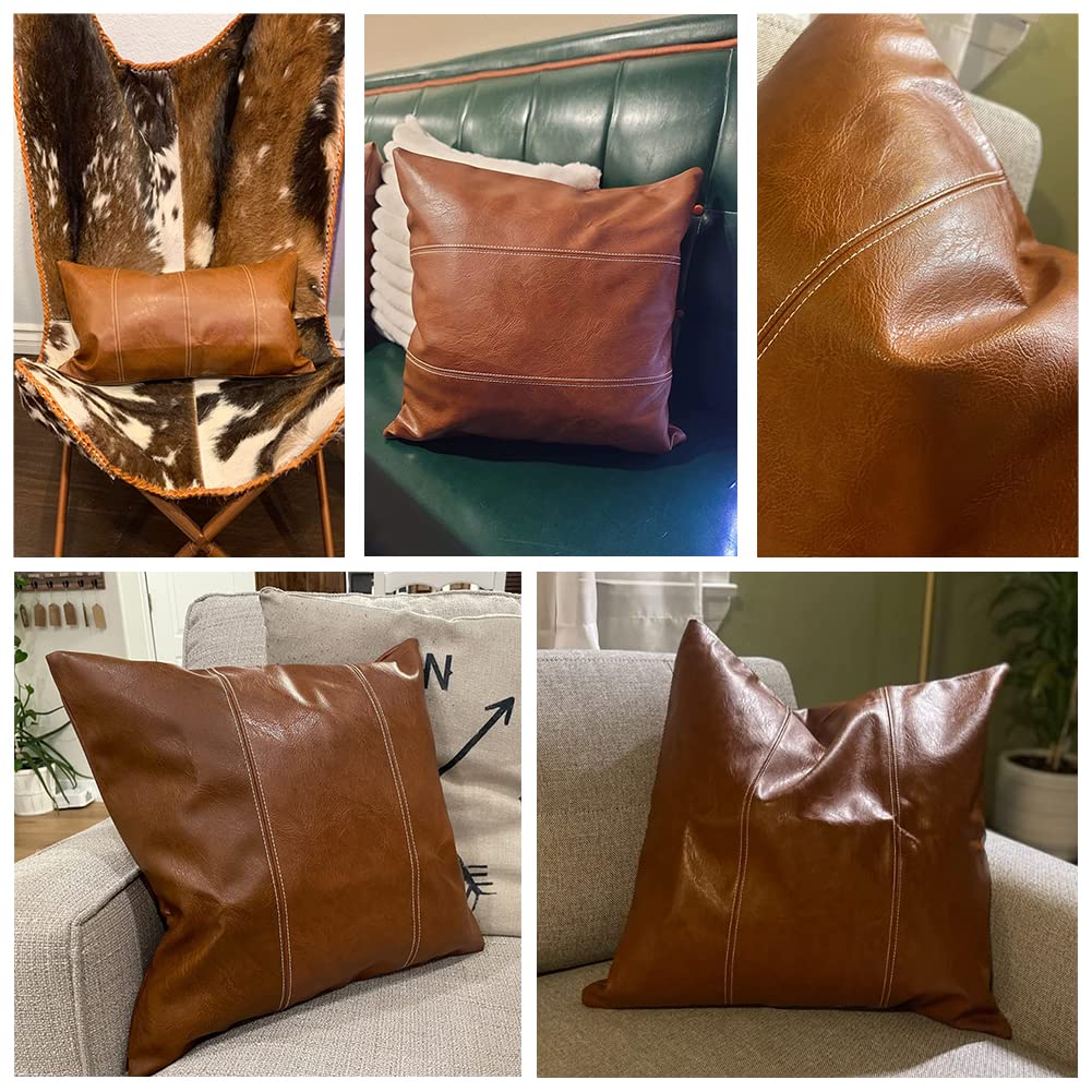 Faux Leather Patchwork Pillow Covers (Set of 2)