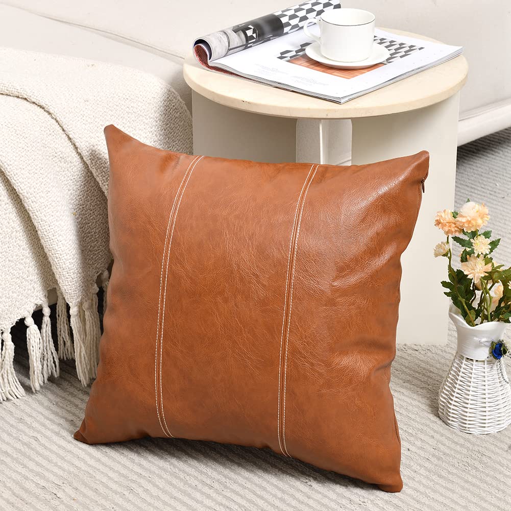 Faux Leather Patchwork Pillow Covers (Set of 2)
