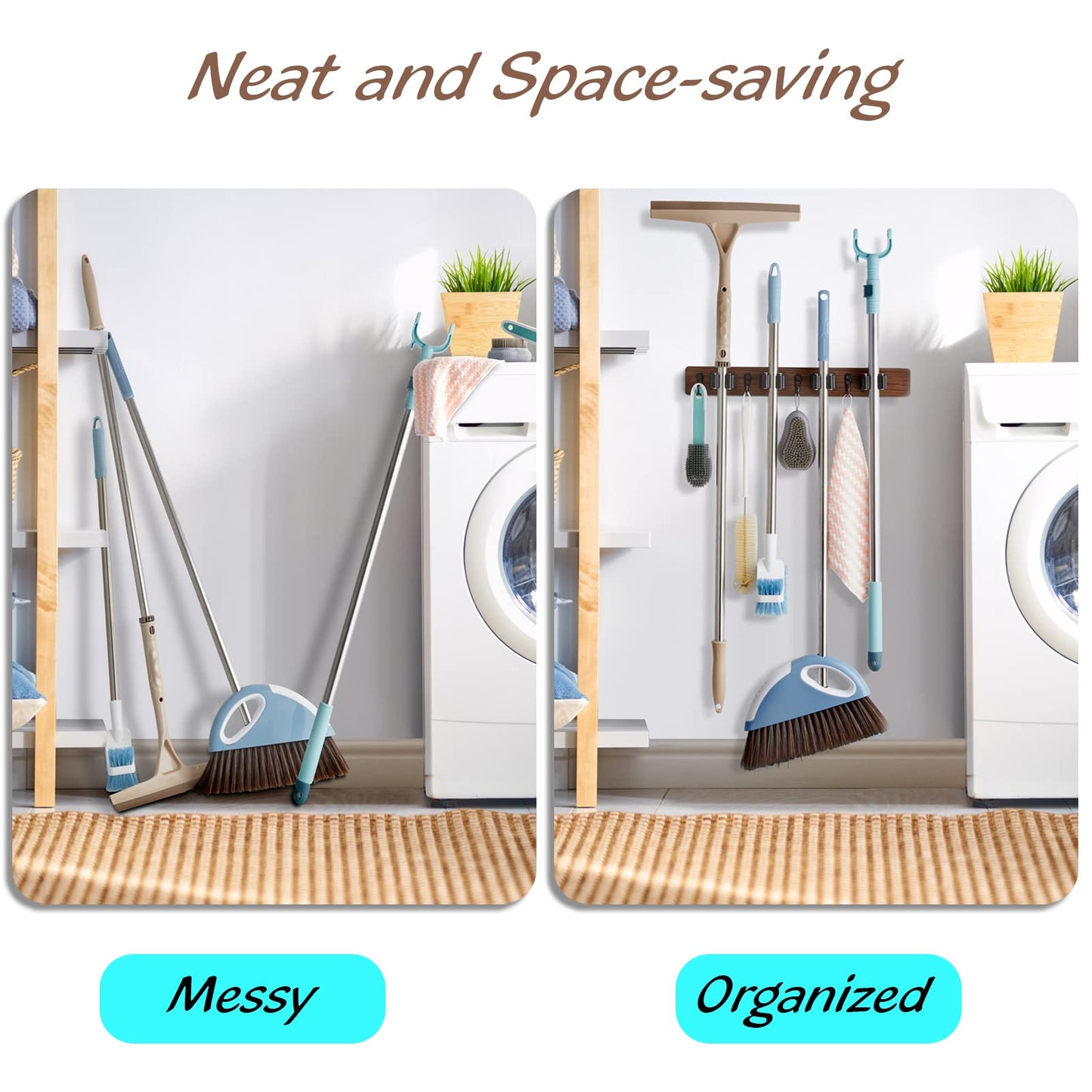 Rustic Wall-Mounted Broom and Mop Organizer