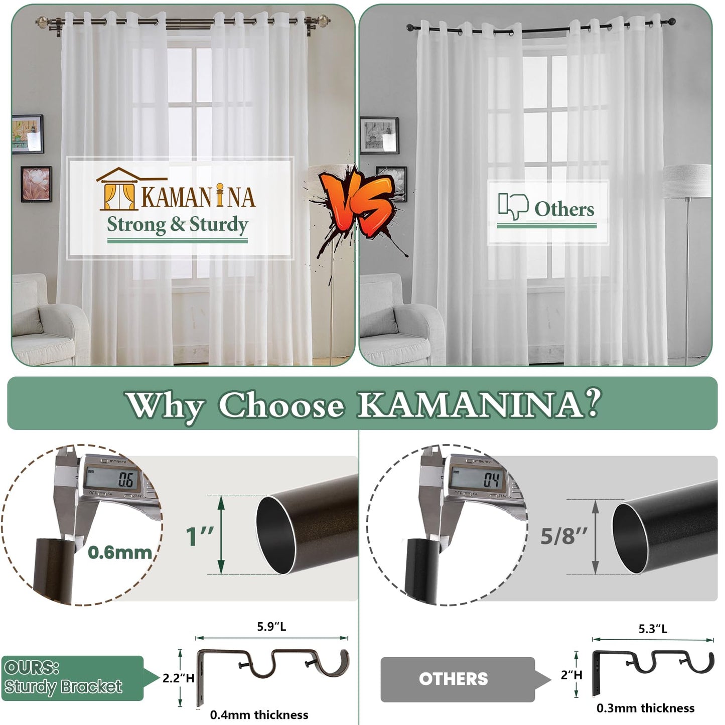 Bronze Curtain Rods with Marbled Finials - Adjustable Length