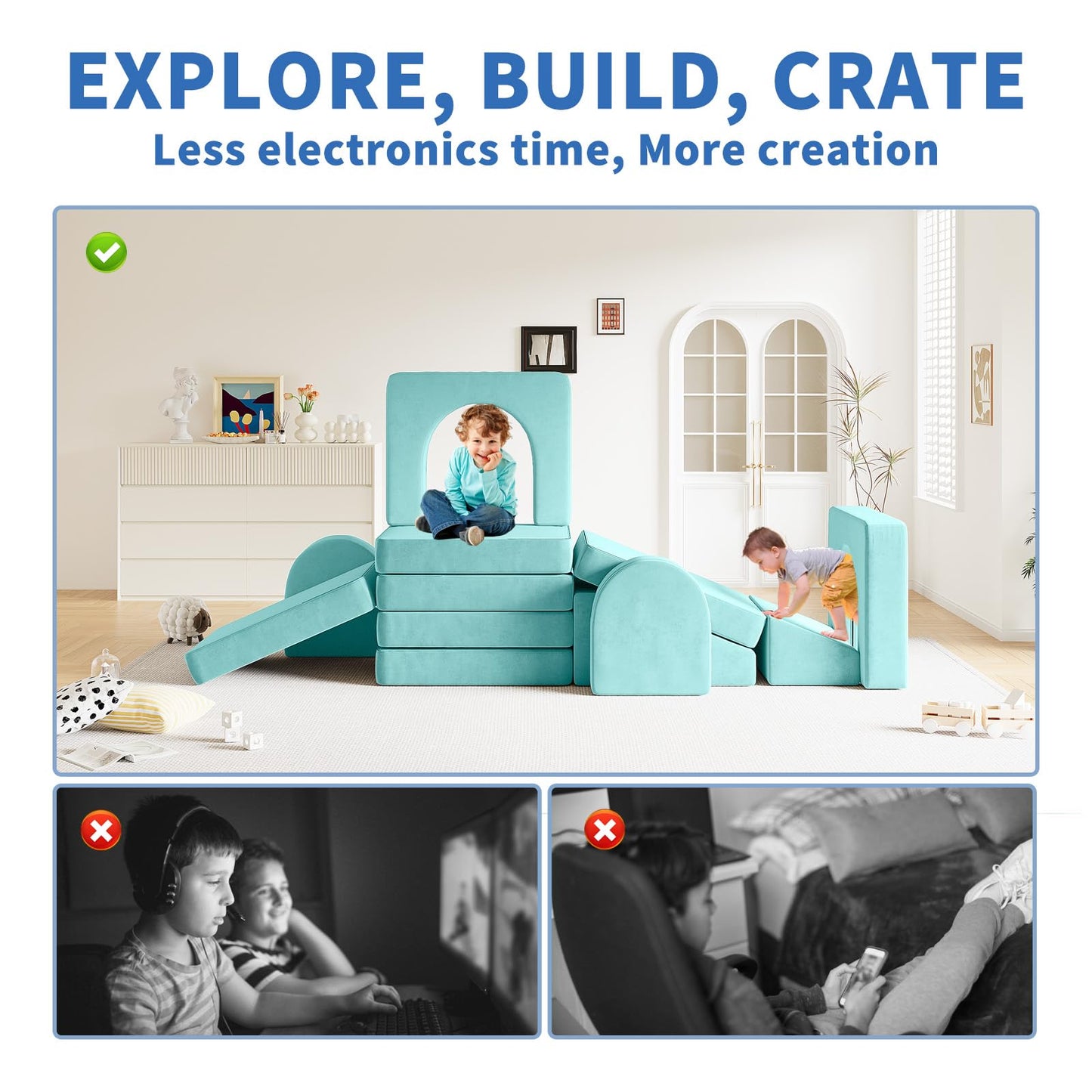 Modular Kids’ Couch with 10 Foam Pieces