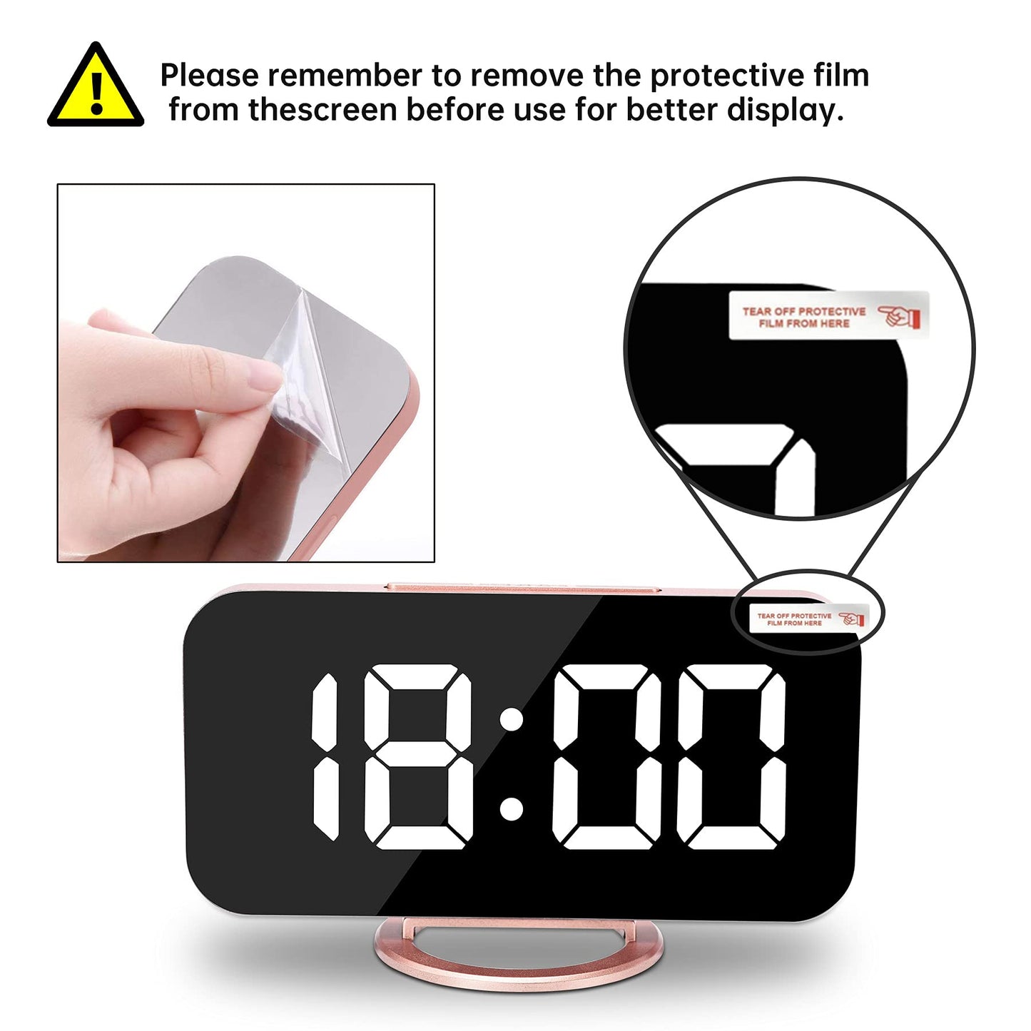 Mirrored LED Digital Alarm Clock with USB Ports
