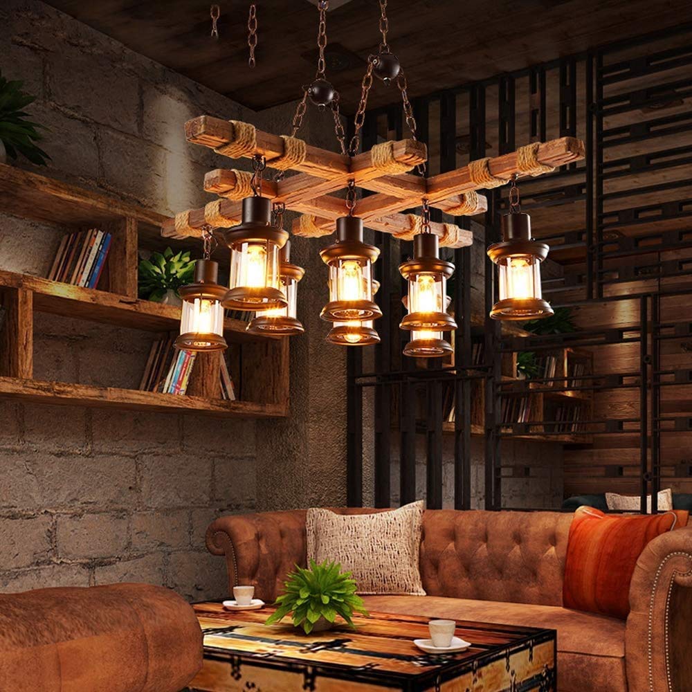 Industrial Wooden Hanging Chandelier