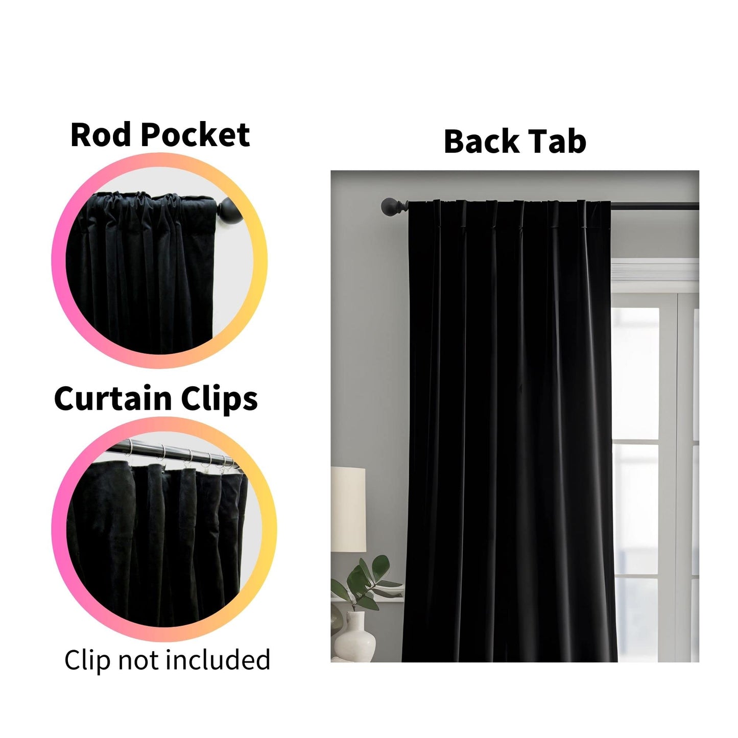 Black Velvet Blackout Curtains - 84" Long