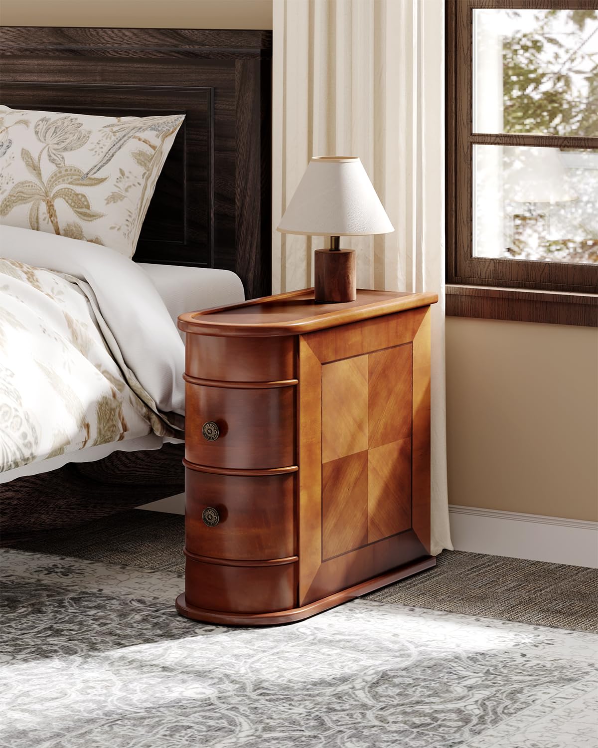 Fully Assembled Narrow Two-Drawer Side Table