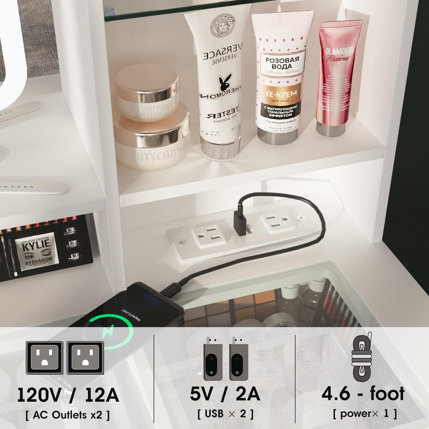 Makeup Vanity Desk with Lights and Outlets