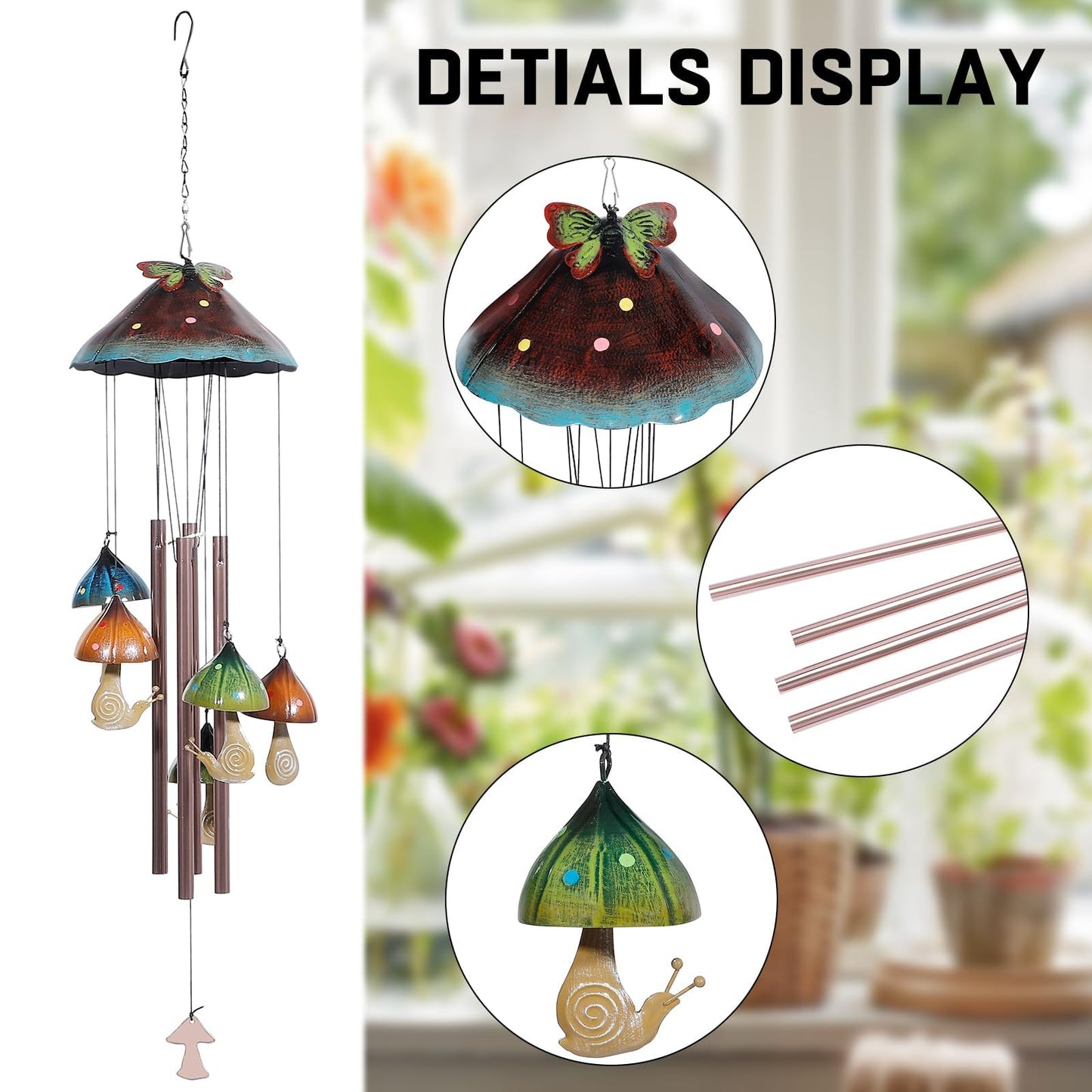 Solar Mushroom Wind Chime for Garden