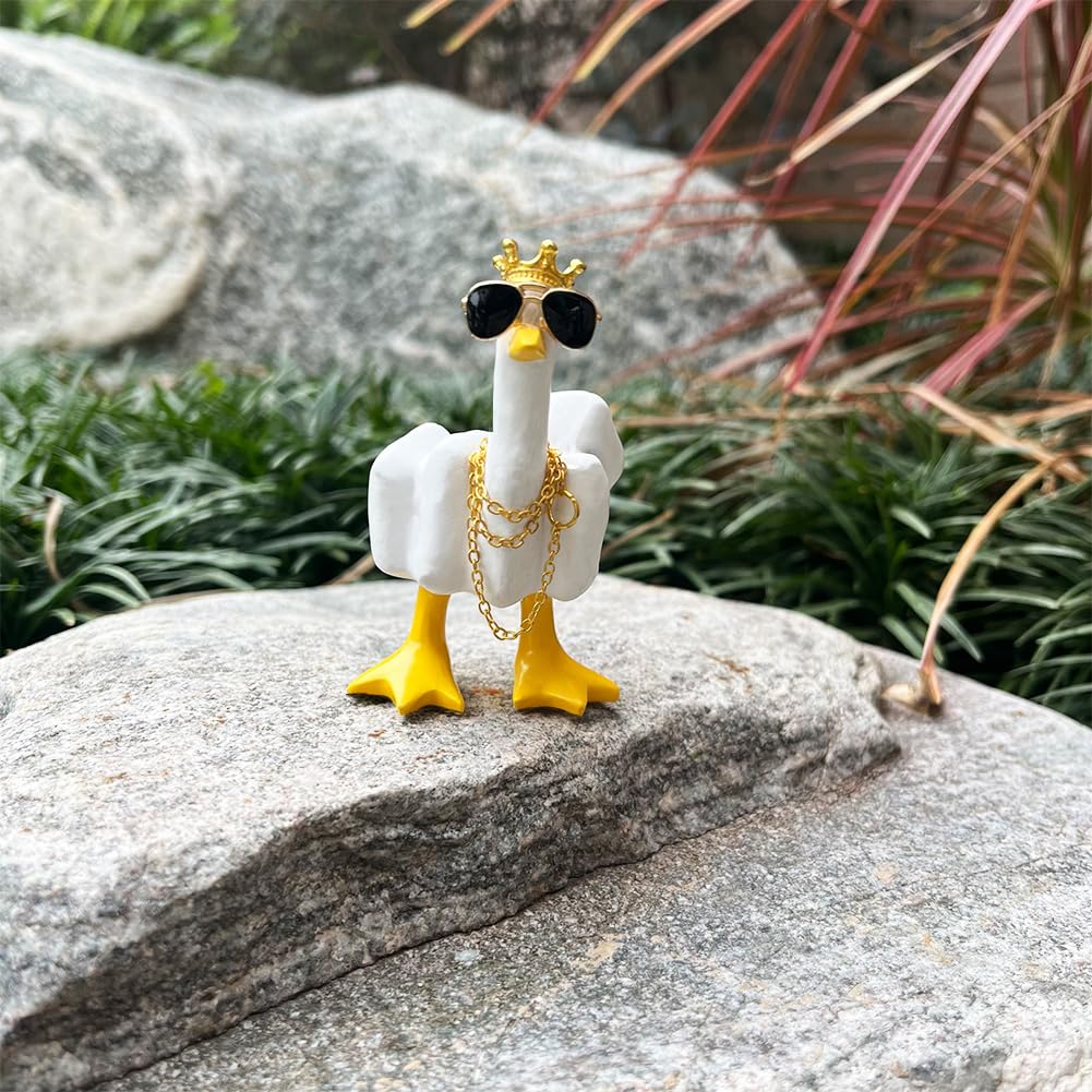 Middle Finger Duck Resin Figurine with Crown