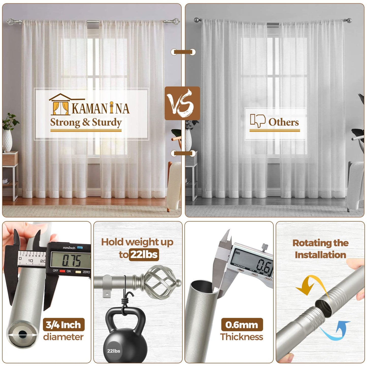 Silver Curtain Rods with Twisted Cage Finial