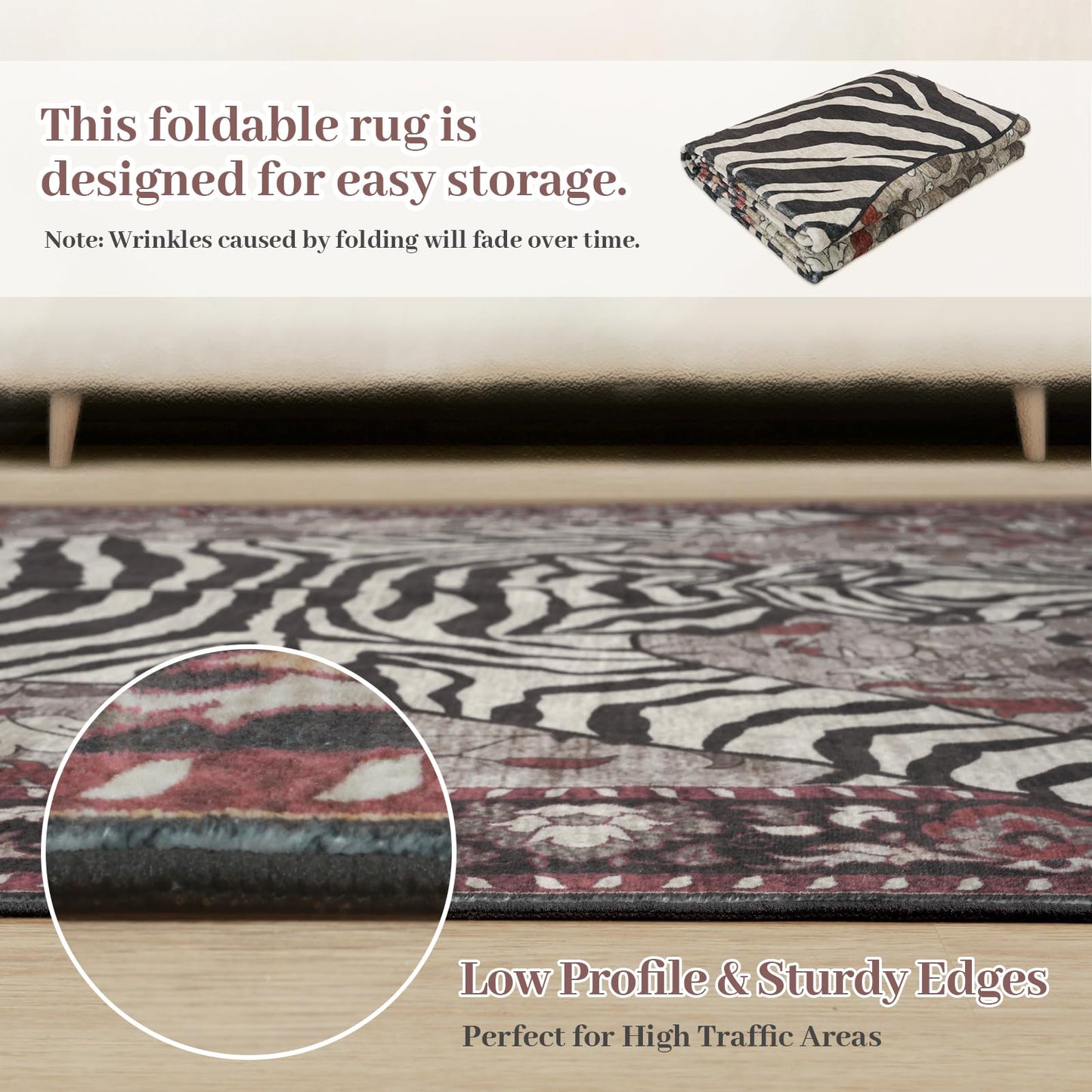 Machine-Washable Faux Wool Zebra Rug