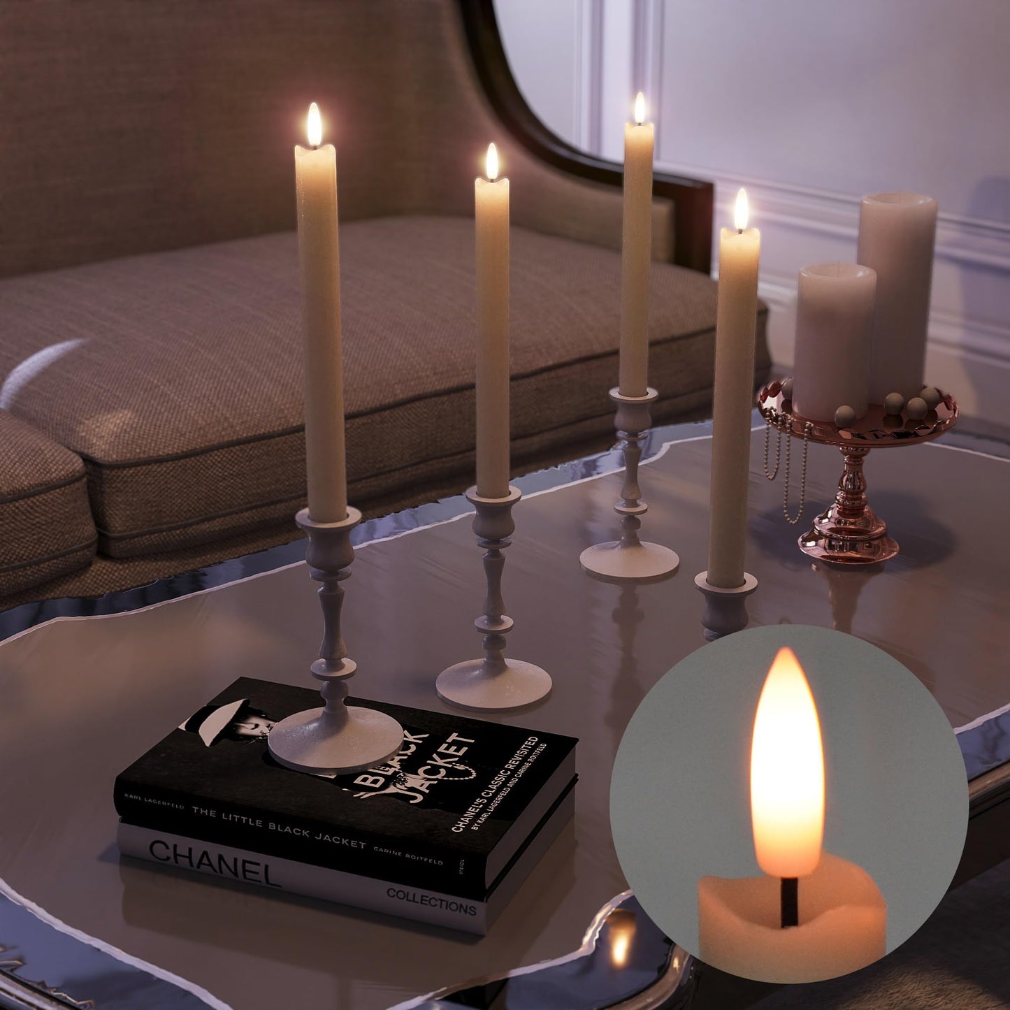 Patiphan Rechargeable Flameless Taper Candles with Charging Station