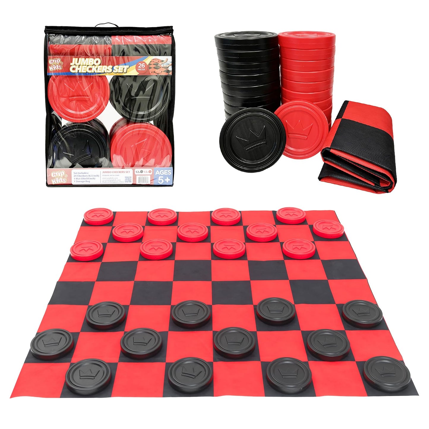 Jumbo Checkers Set with Storage Bag - 58" Mat