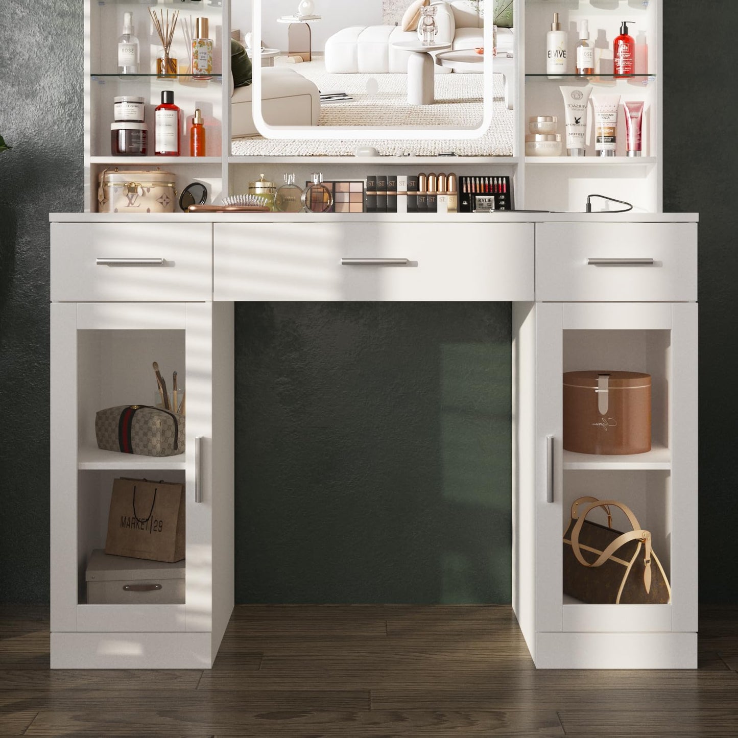Makeup Vanity Desk with Lights and Outlets