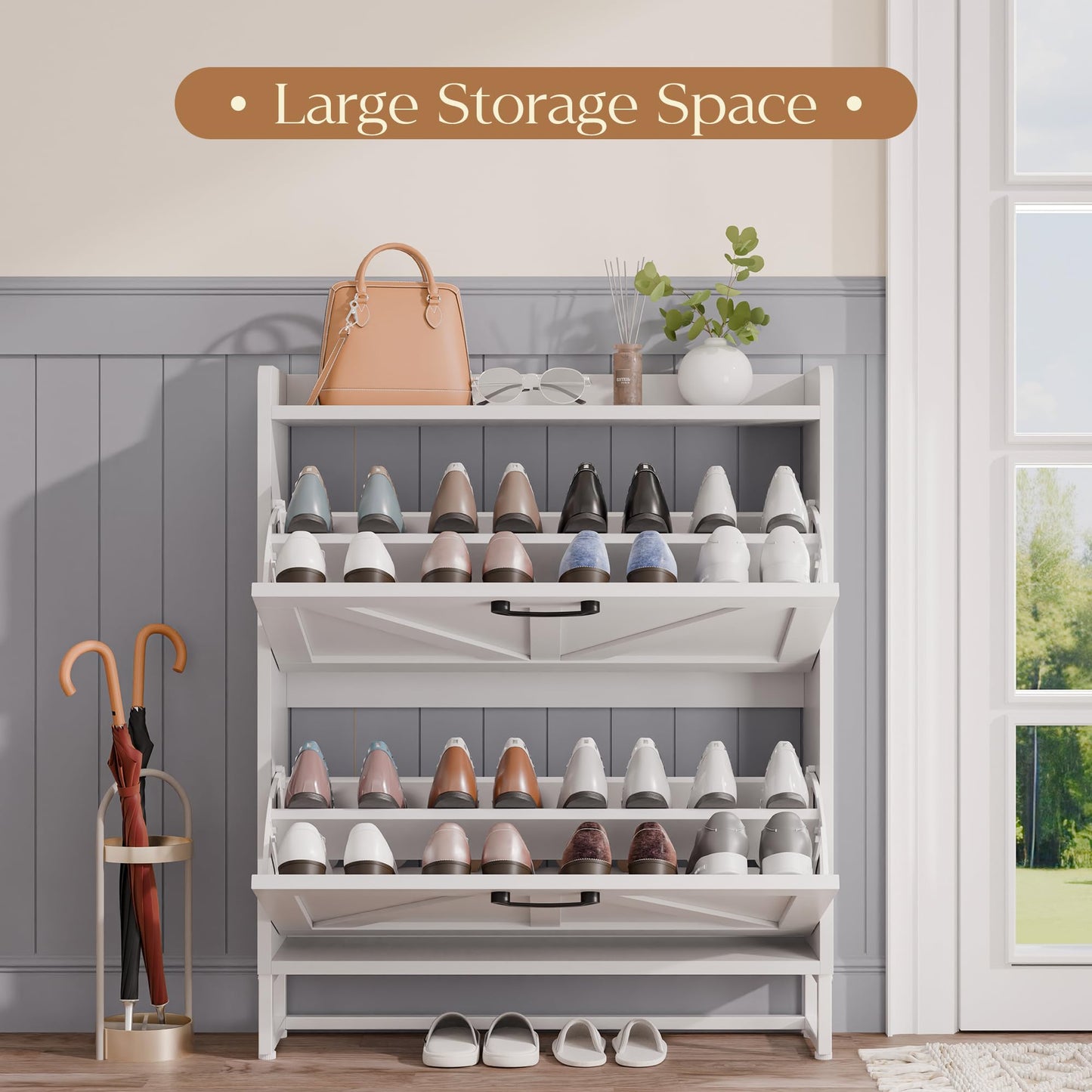 Modern Shoe Storage Cabinet with Flip Drawers