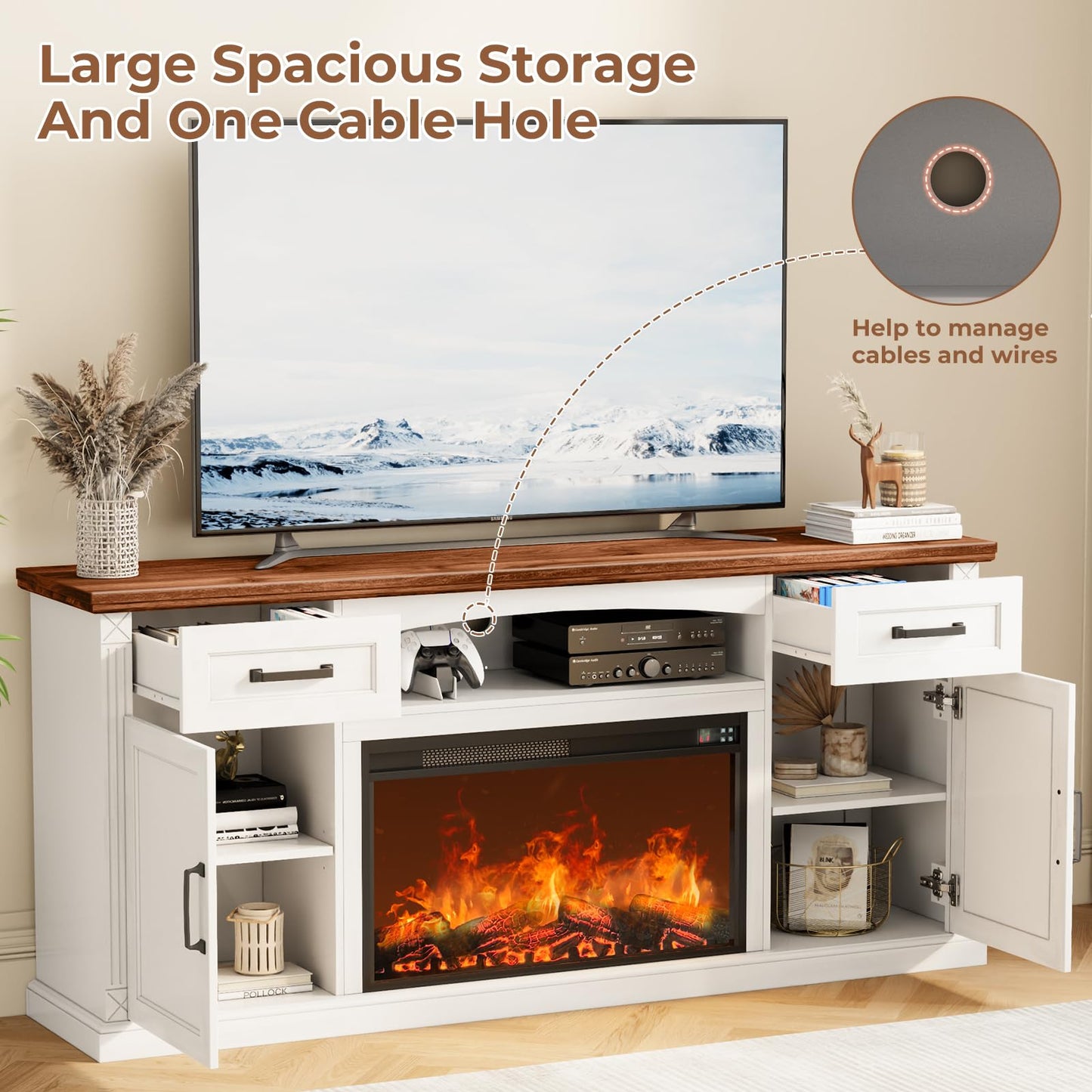 Farmhouse Entertainment Center with Electric Fireplace