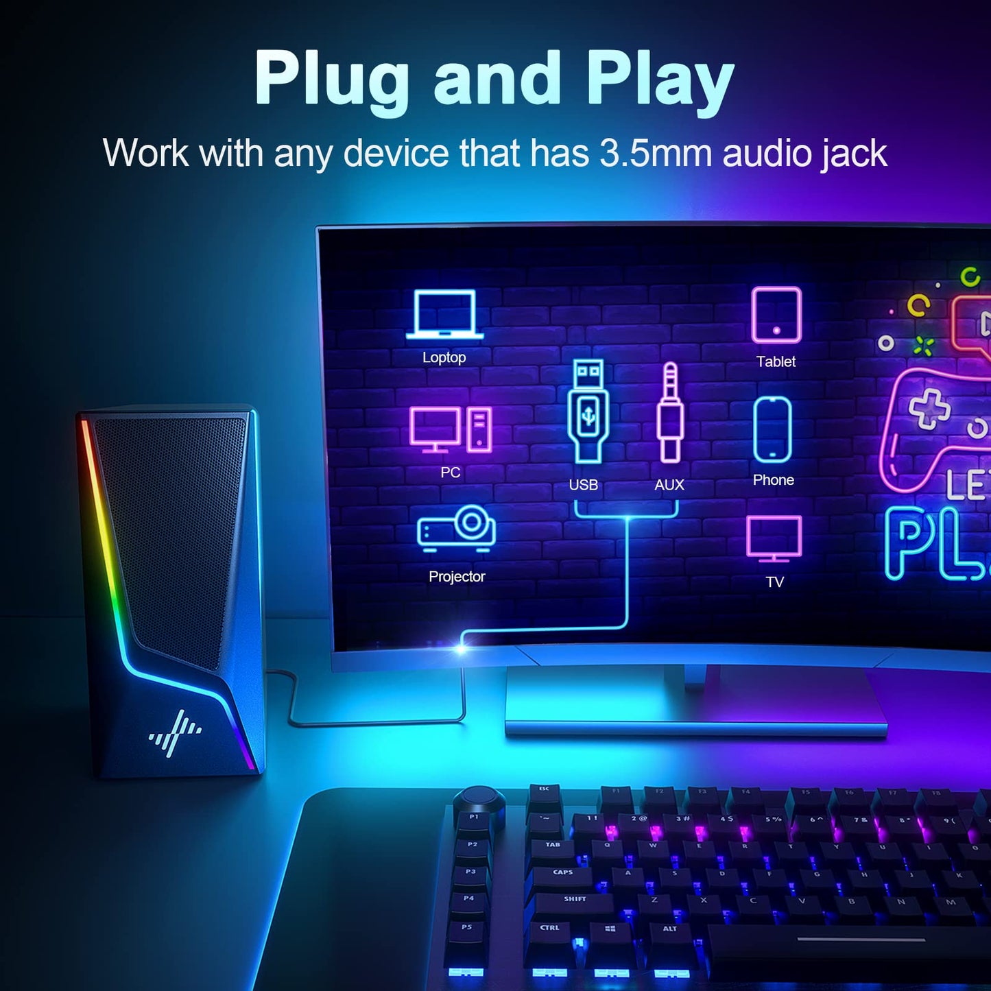 PC Speakers with 6 Lighting Modes
