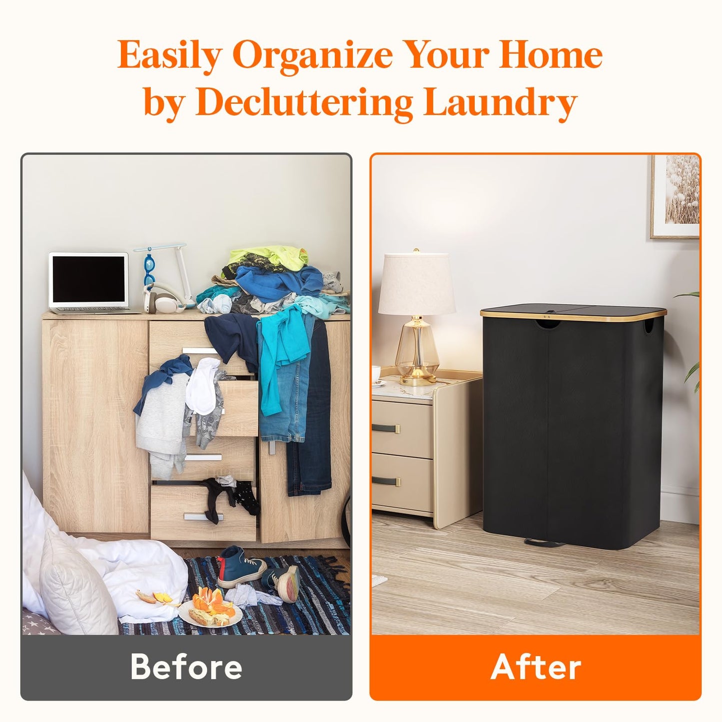 Double Laundry Hamper with Bamboo Handles