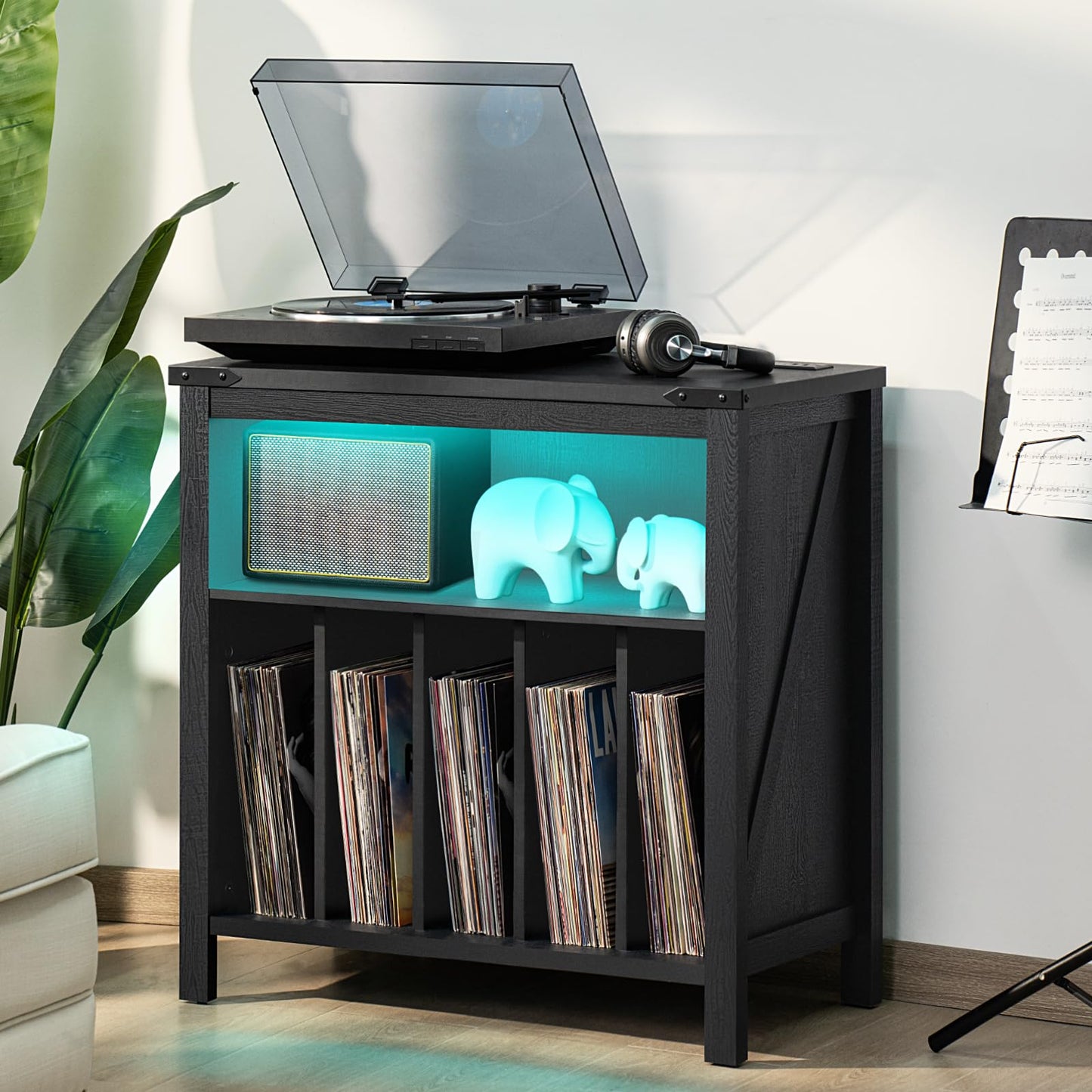 Record Player Stand with Charging Station