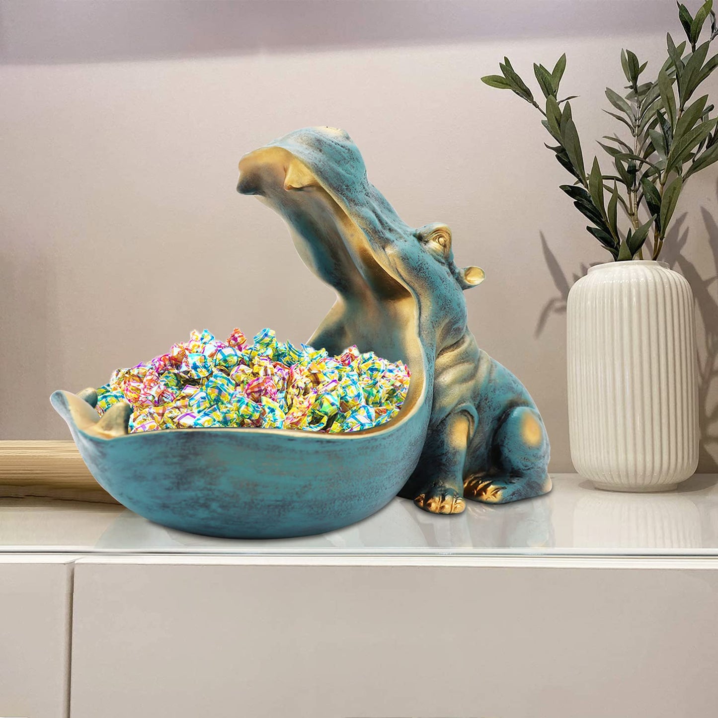 Hippo Statue Resin Candy Dish