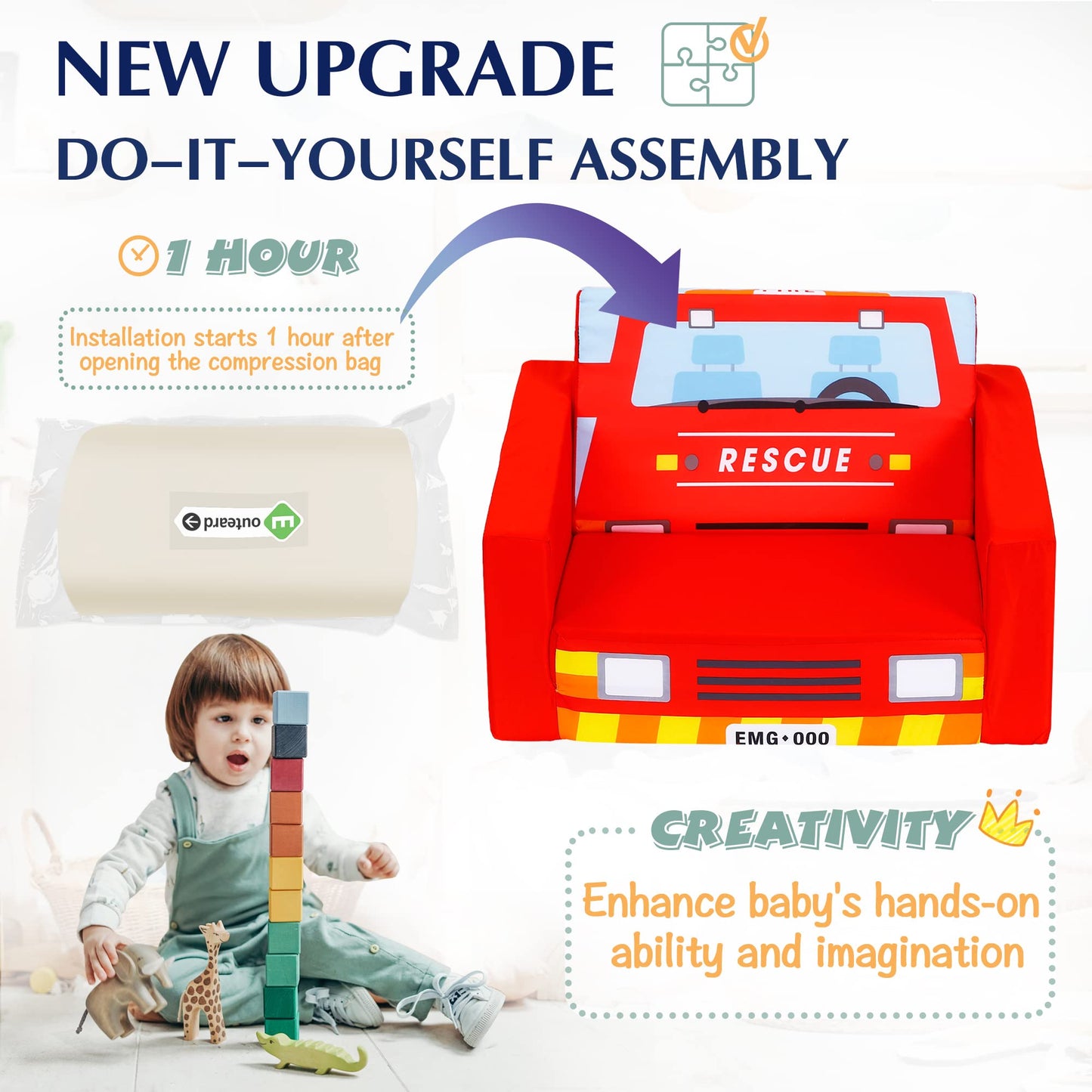 Kids Sofa Bed - Fire Truck Design