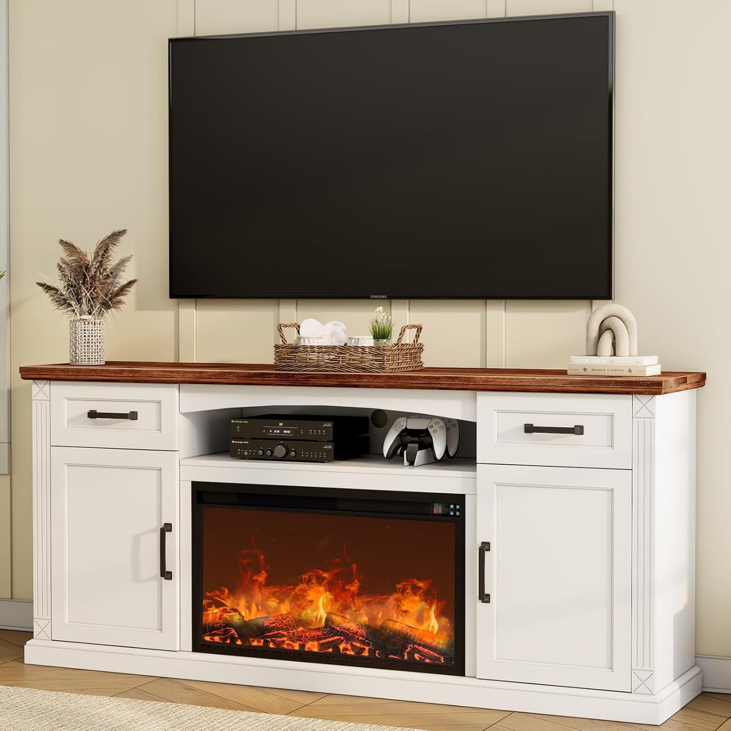 Farmhouse Entertainment Center with Electric Fireplace