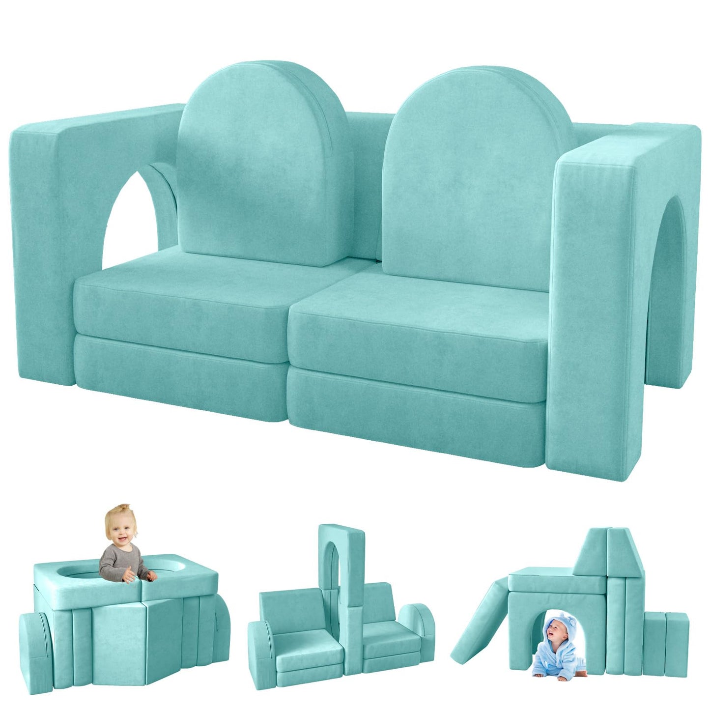 Modular Kids’ Couch with 10 Foam Pieces