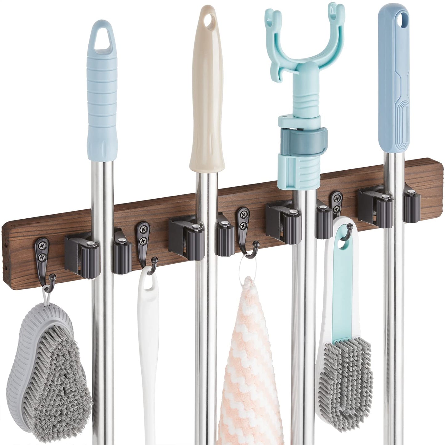 Rustic Wall-Mounted Broom and Mop Organizer