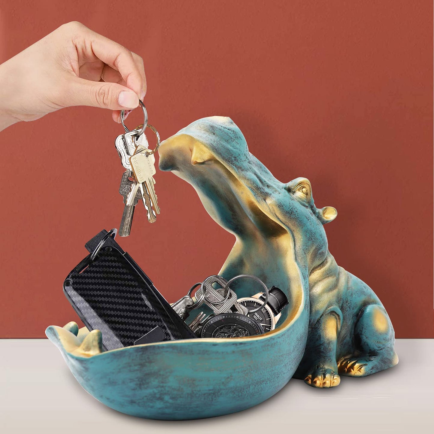 Hippo Statue Resin Candy Dish