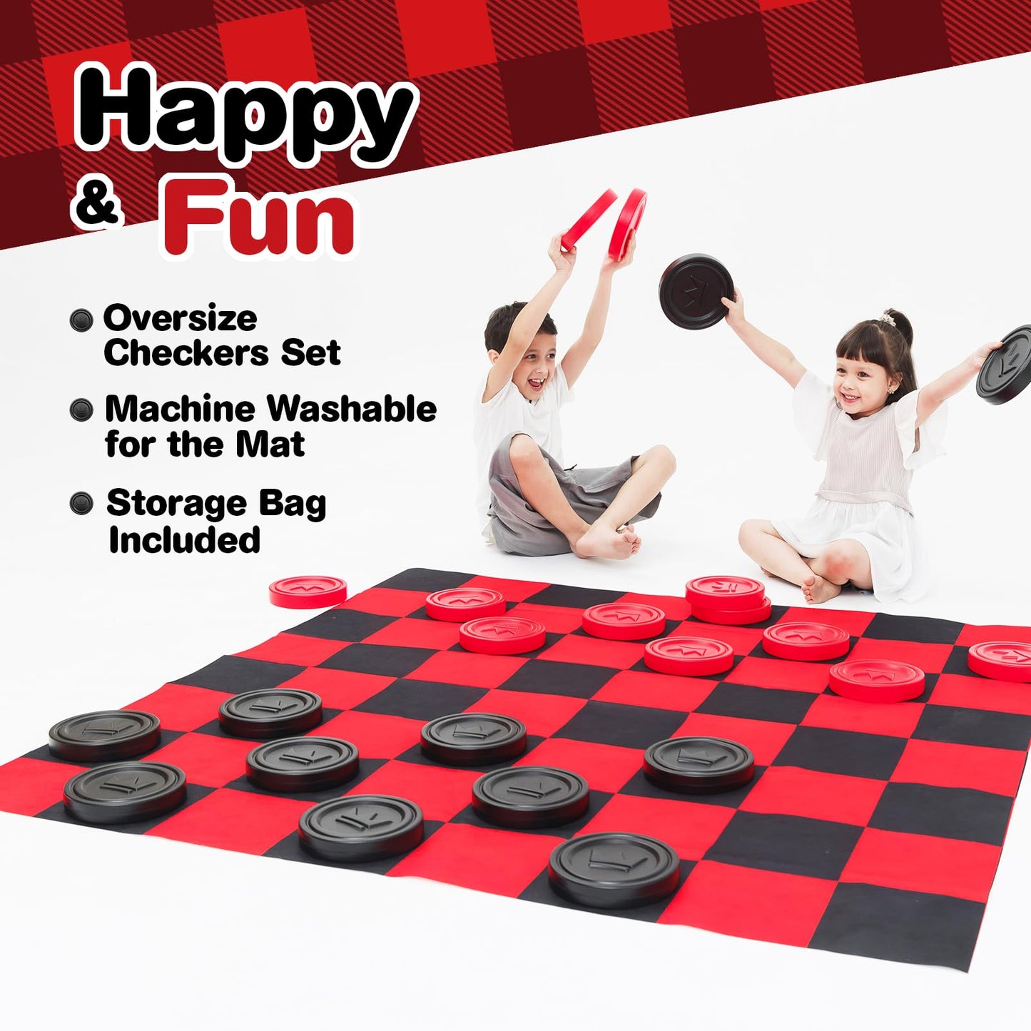 Jumbo Checkers Set with Storage Bag - 58" Mat