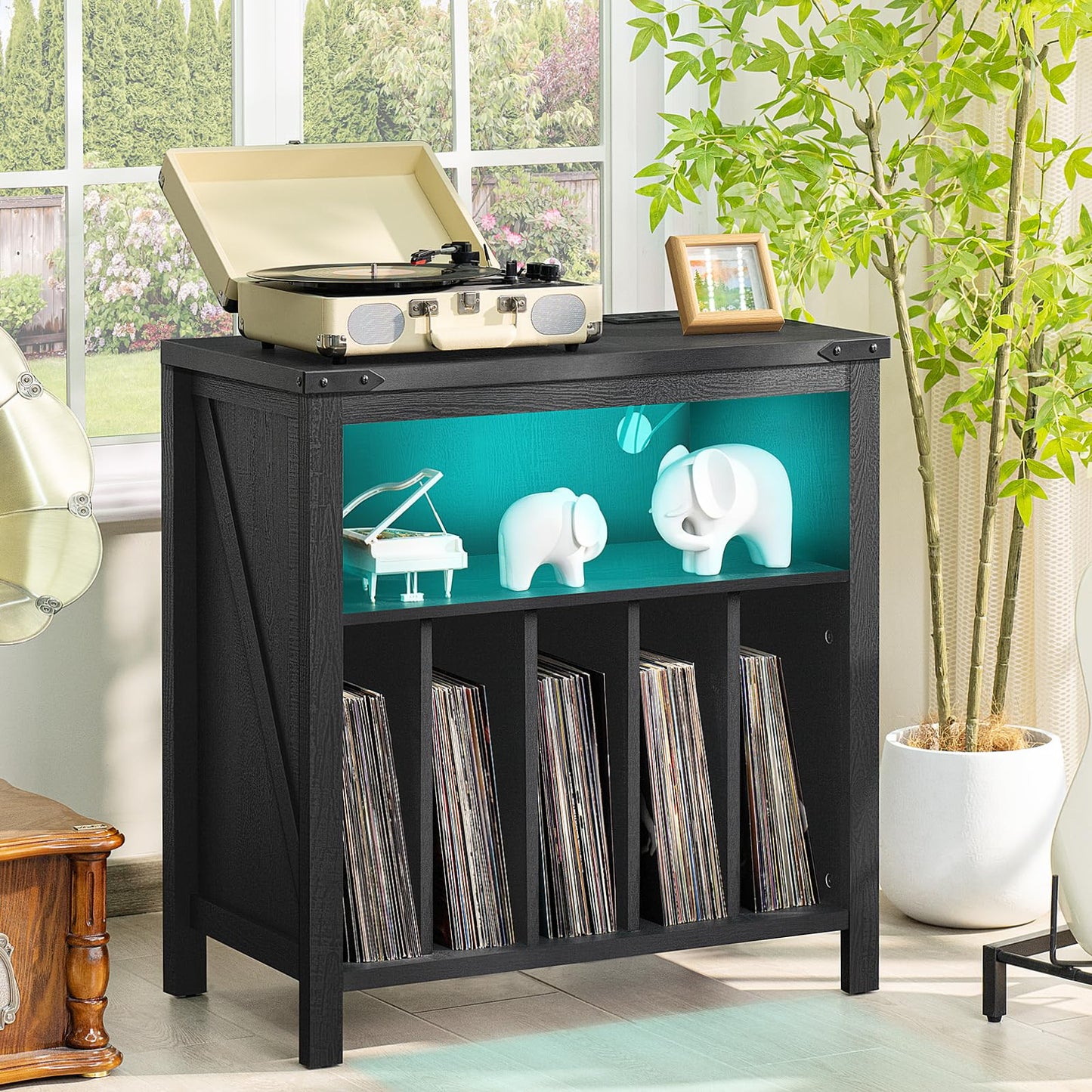 Record Player Stand with Charging Station