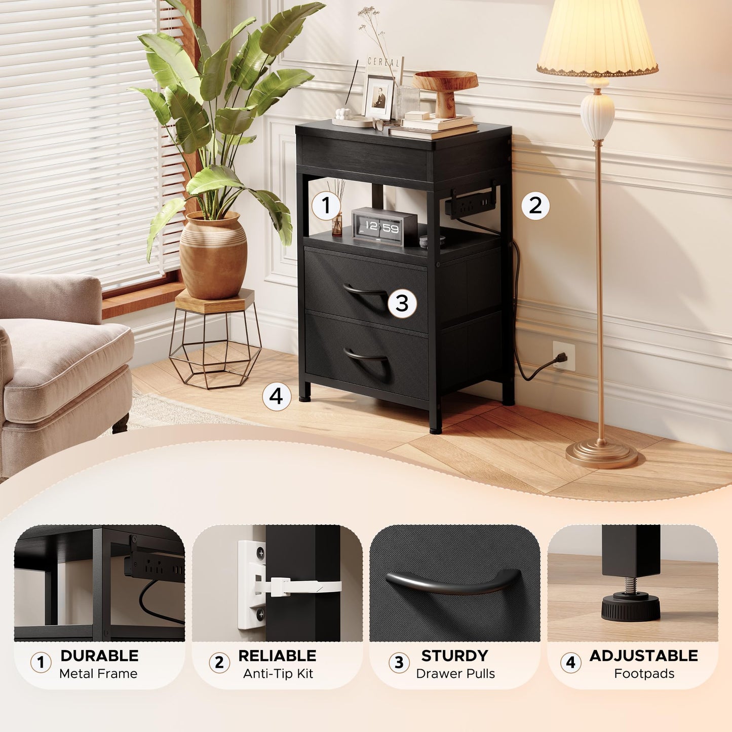 Locking Nightstand with Secret Compartment