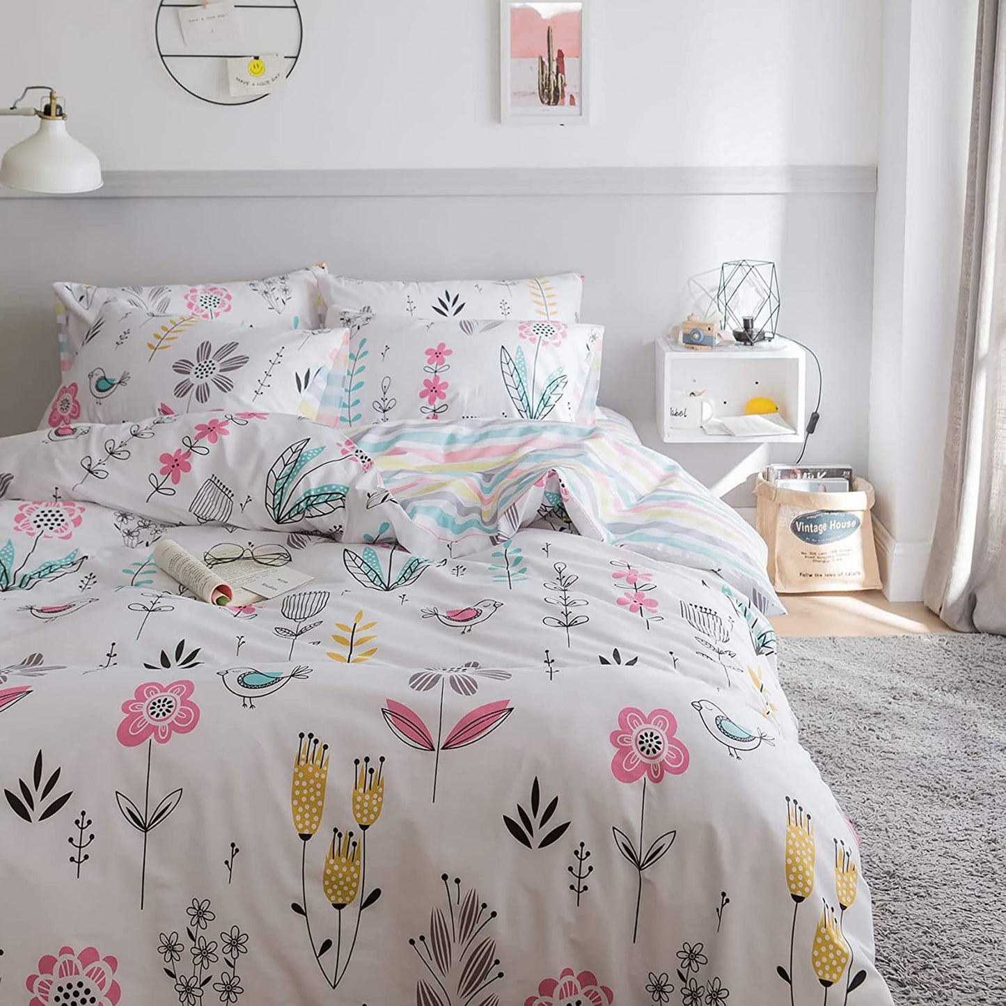 Floral Bird Print Girls Duvet Cover