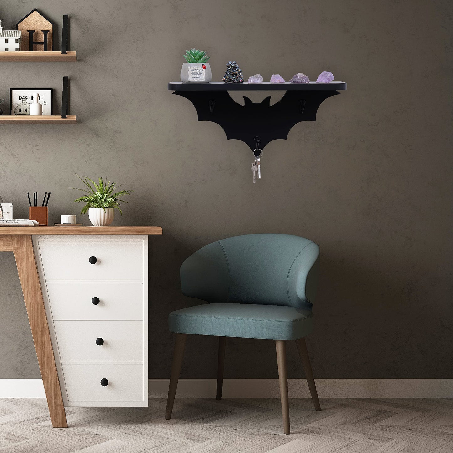 Bat Shelf with Key Hooks