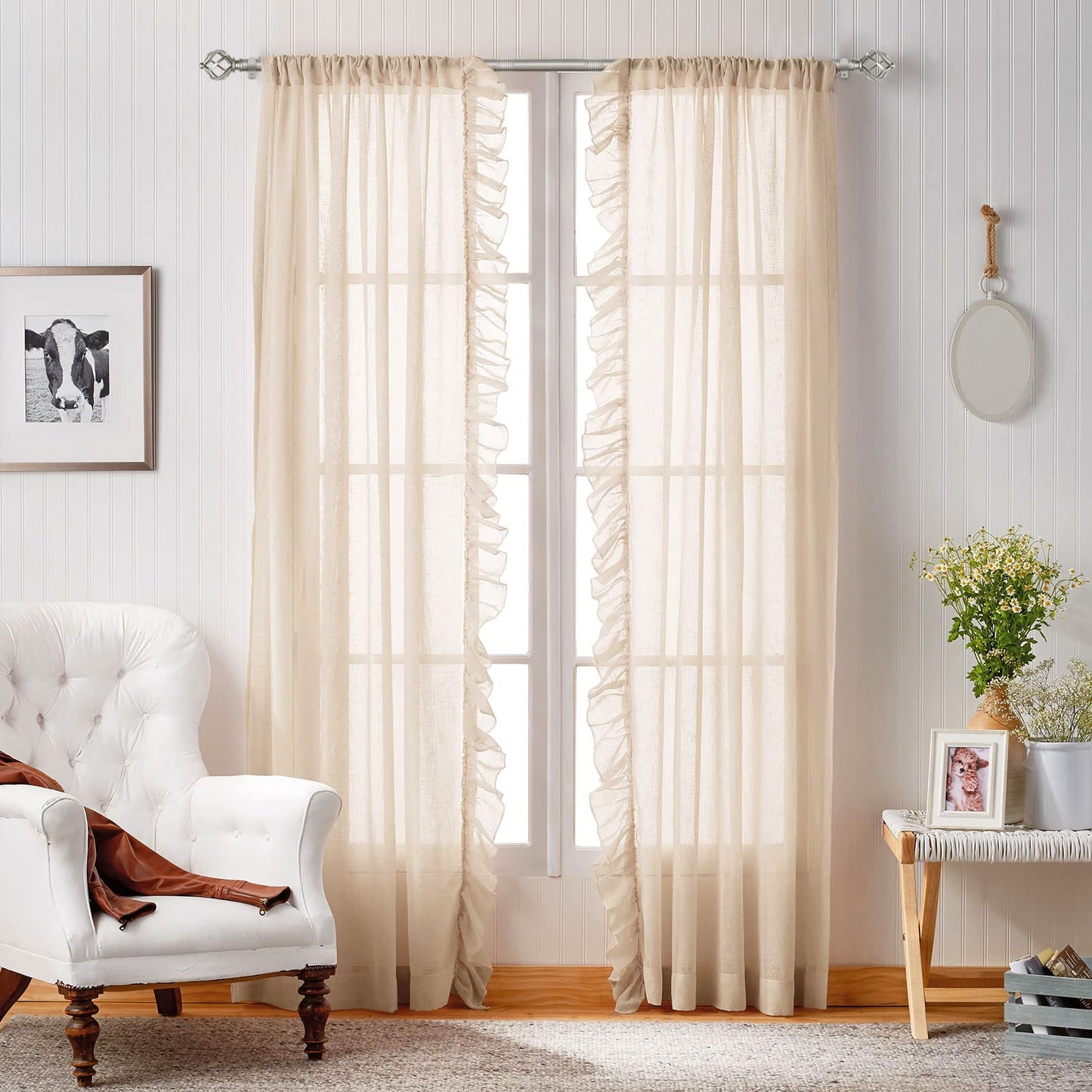 Silver Curtain Rods with Twisted Cage Finial