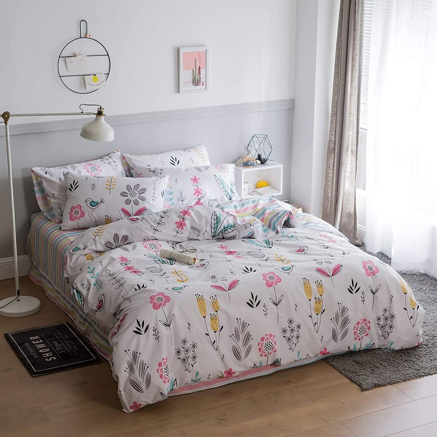 Floral Bird Print Girls Duvet Cover