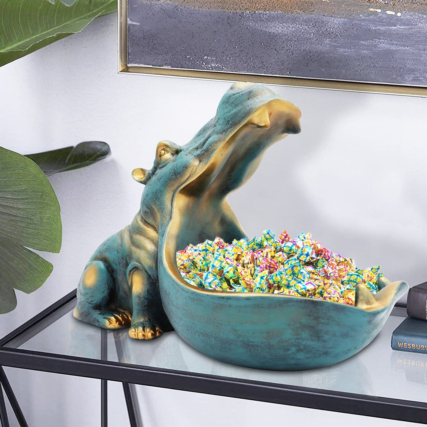 Hippo Statue Resin Candy Dish