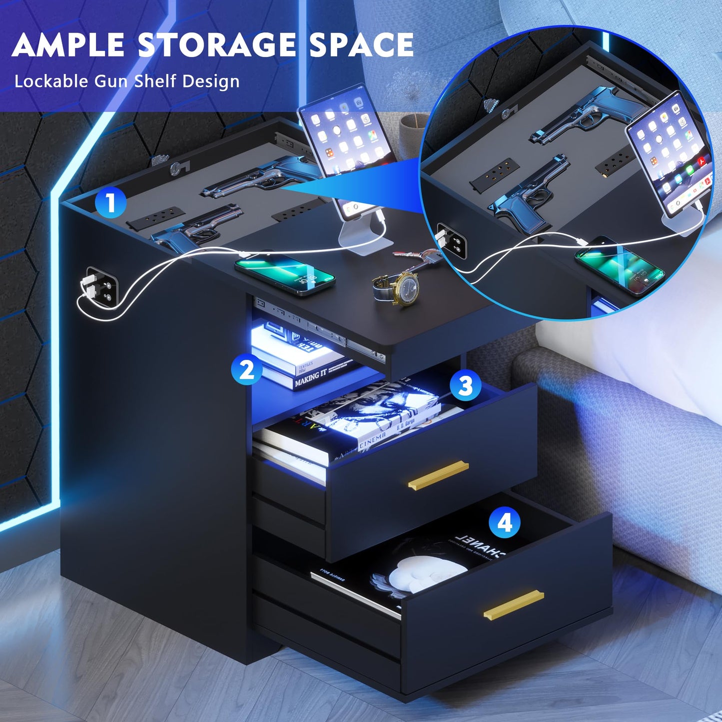 LED Nightstand with Gun Drawer