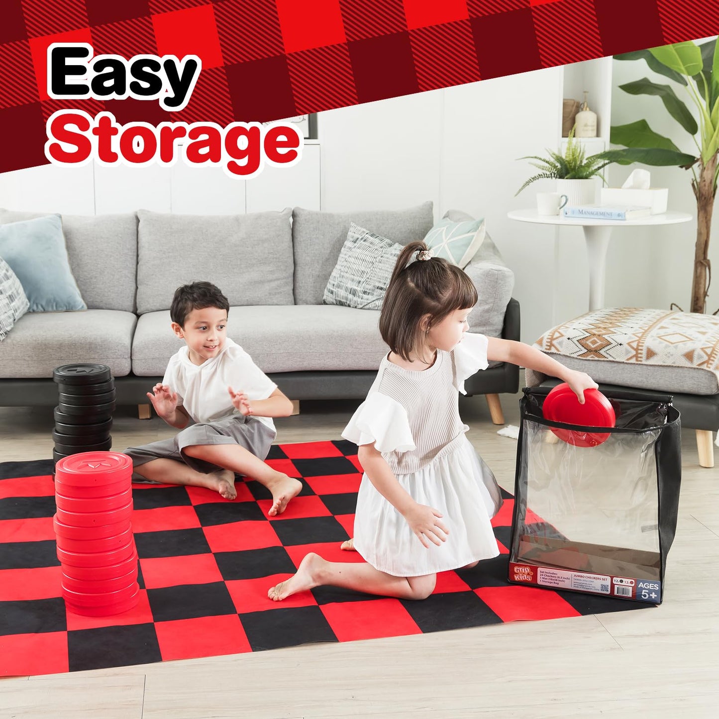 Jumbo Checkers Set with Storage Bag - 58" Mat