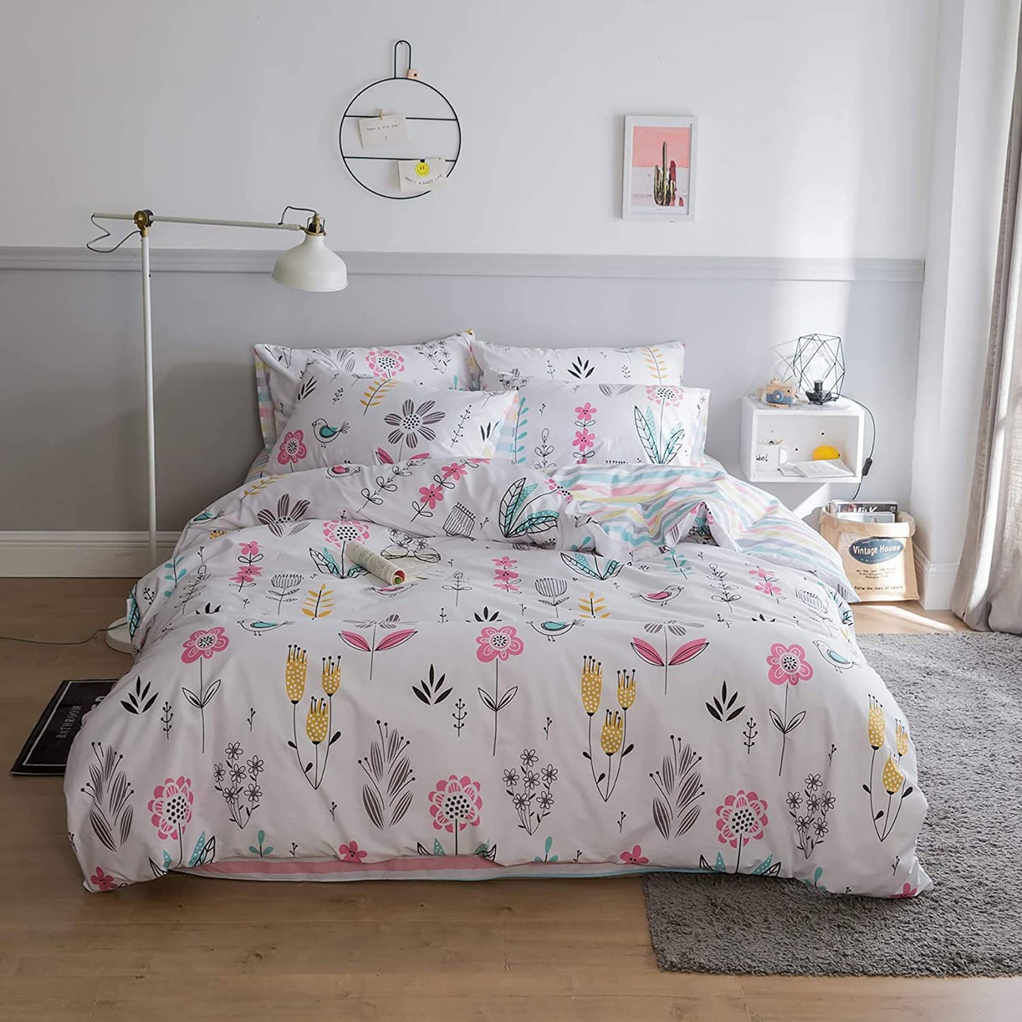 Floral Bird Print Girls Duvet Cover