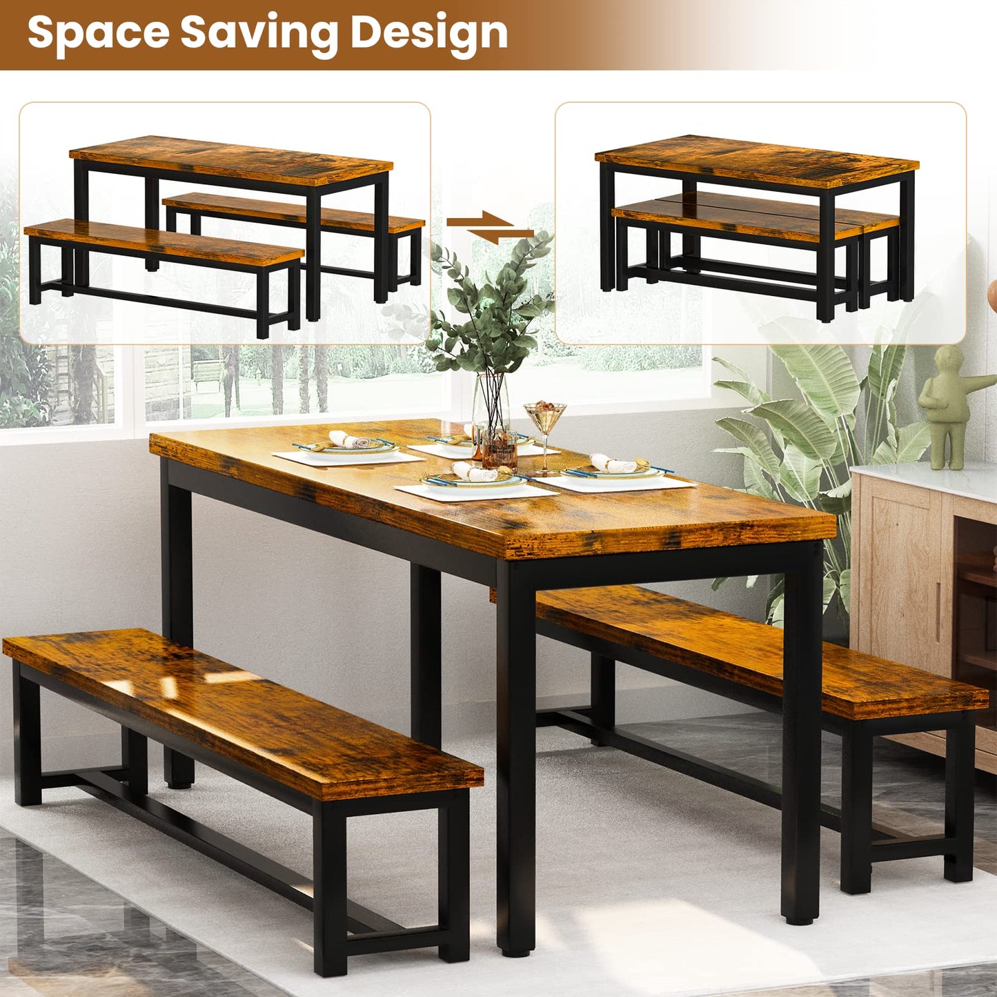 Industrial-Style Three-Piece Dining Set